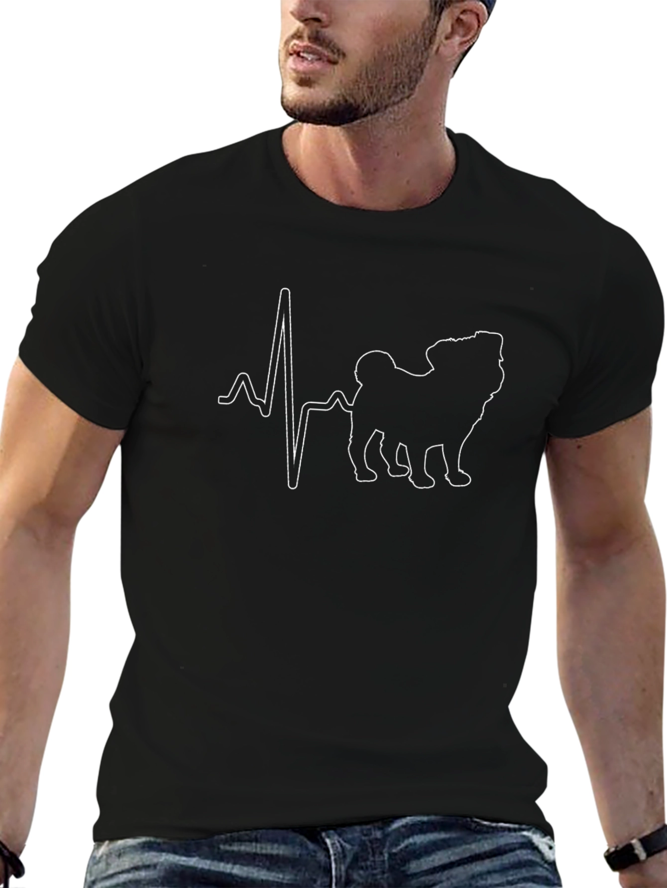 Pug Heartbeat Graphic T-Shirt - Black