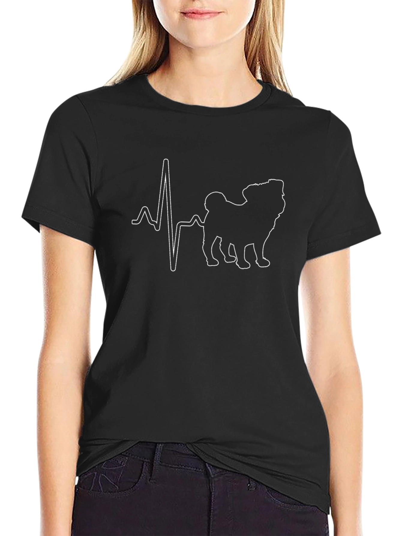 Pug Heartbeat Graphic T-Shirt - Black