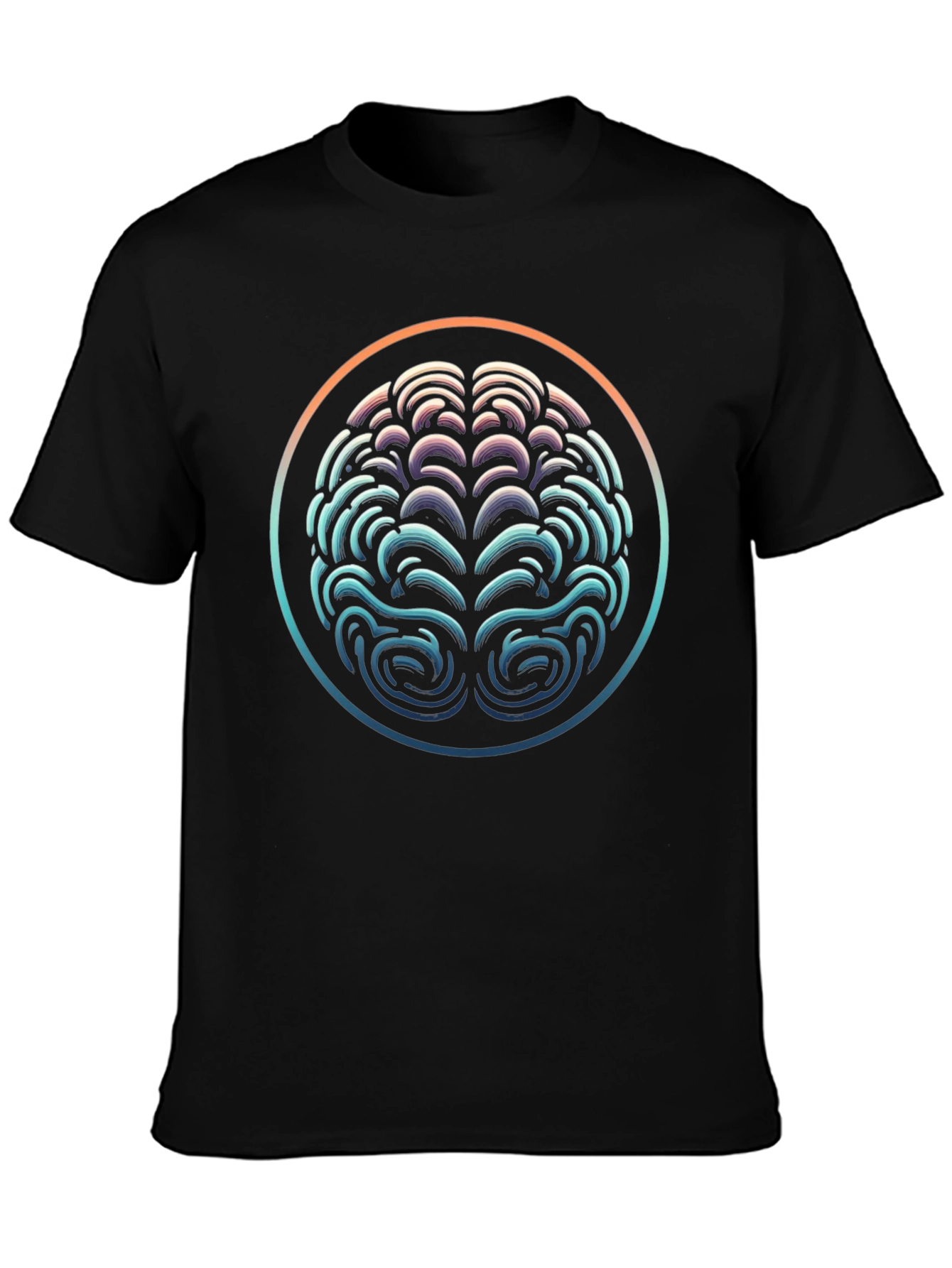 Abstract Brain Graphic Tee - Black Crewneck Shirt