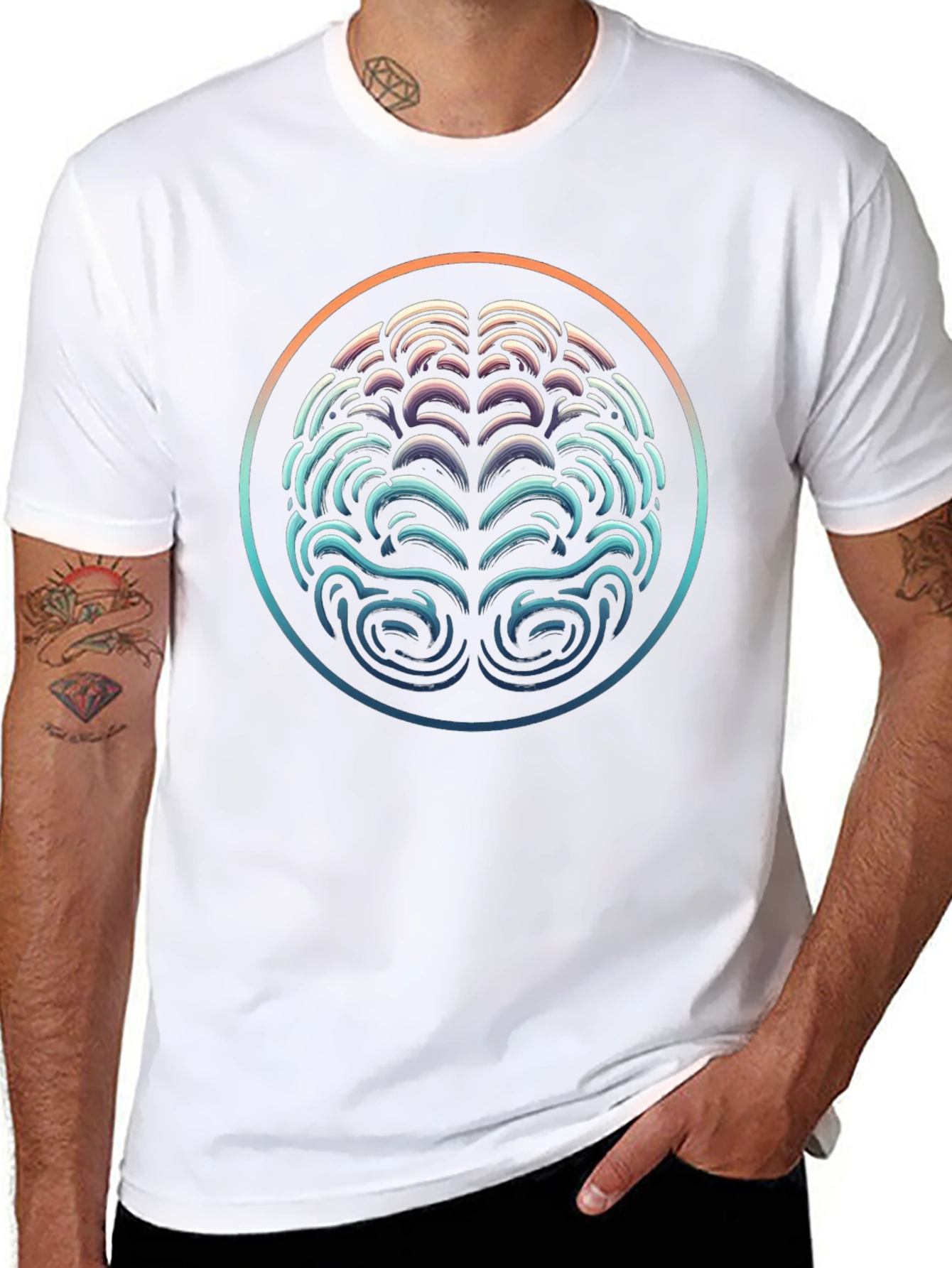 Abstract Brain Graphic Tee - Black Crewneck Shirt