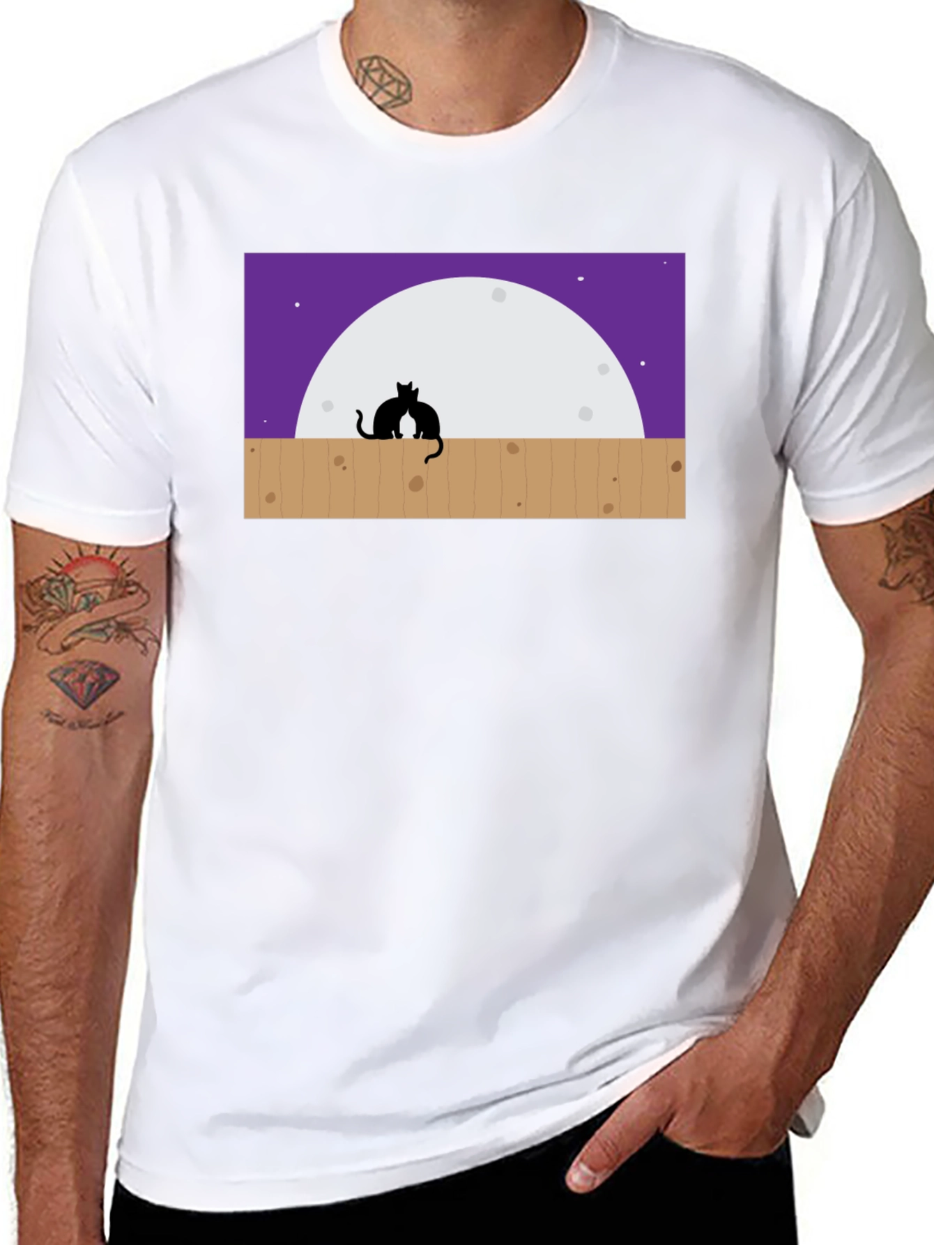 Cats on Fence Moon T-Shirt