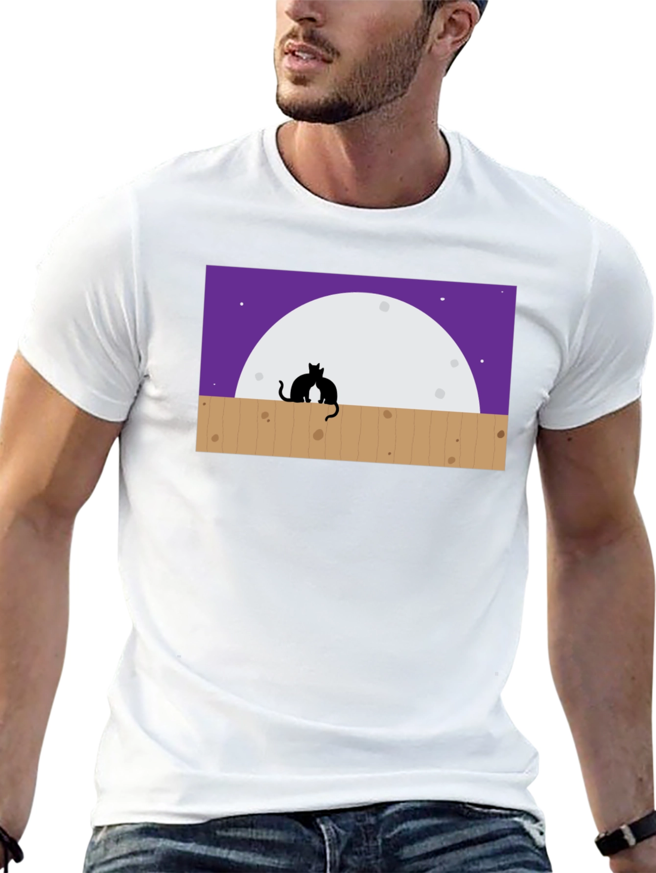 Cats on Fence Moon T-Shirt