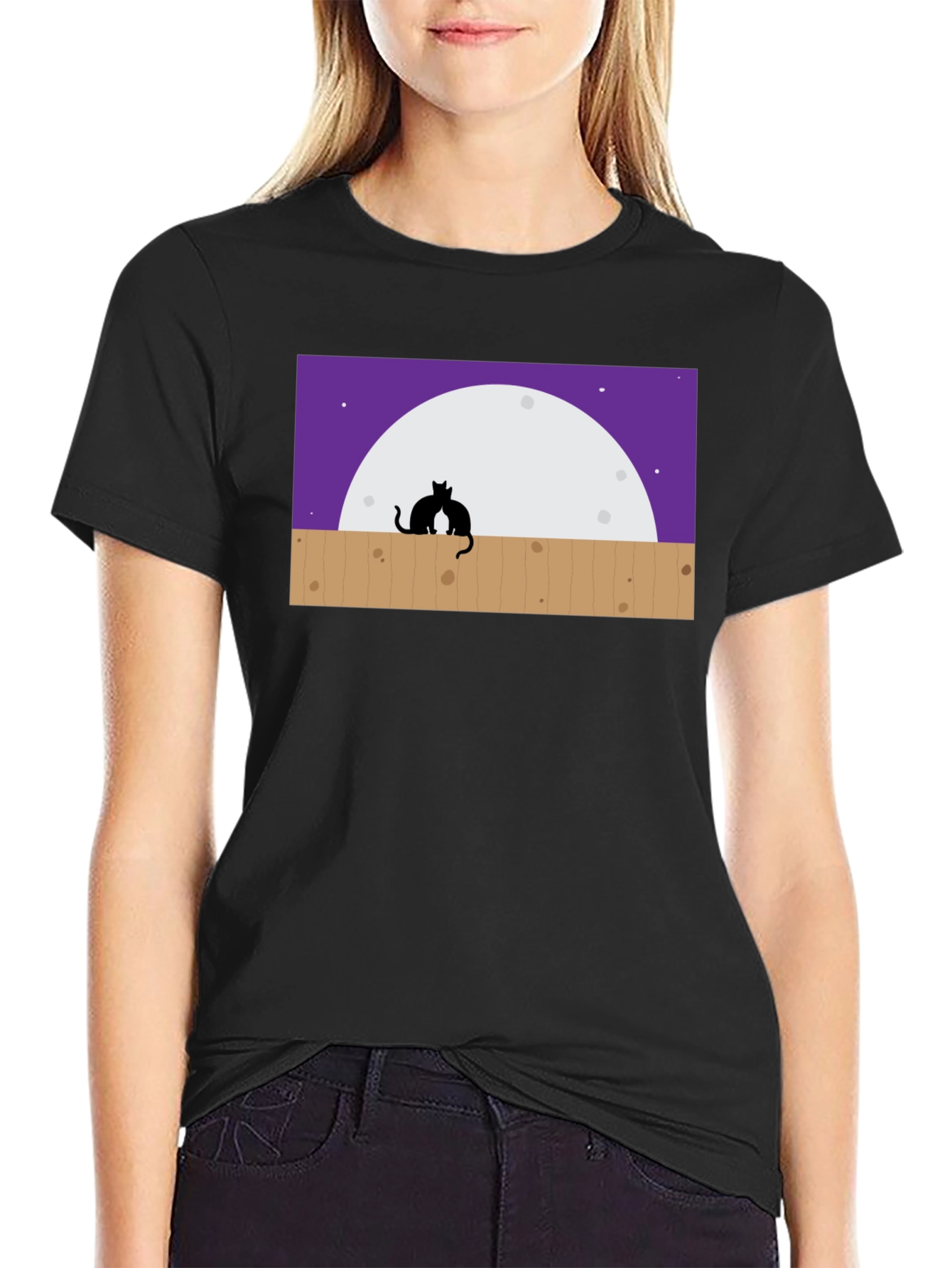 Cats on Fence Moon T-Shirt