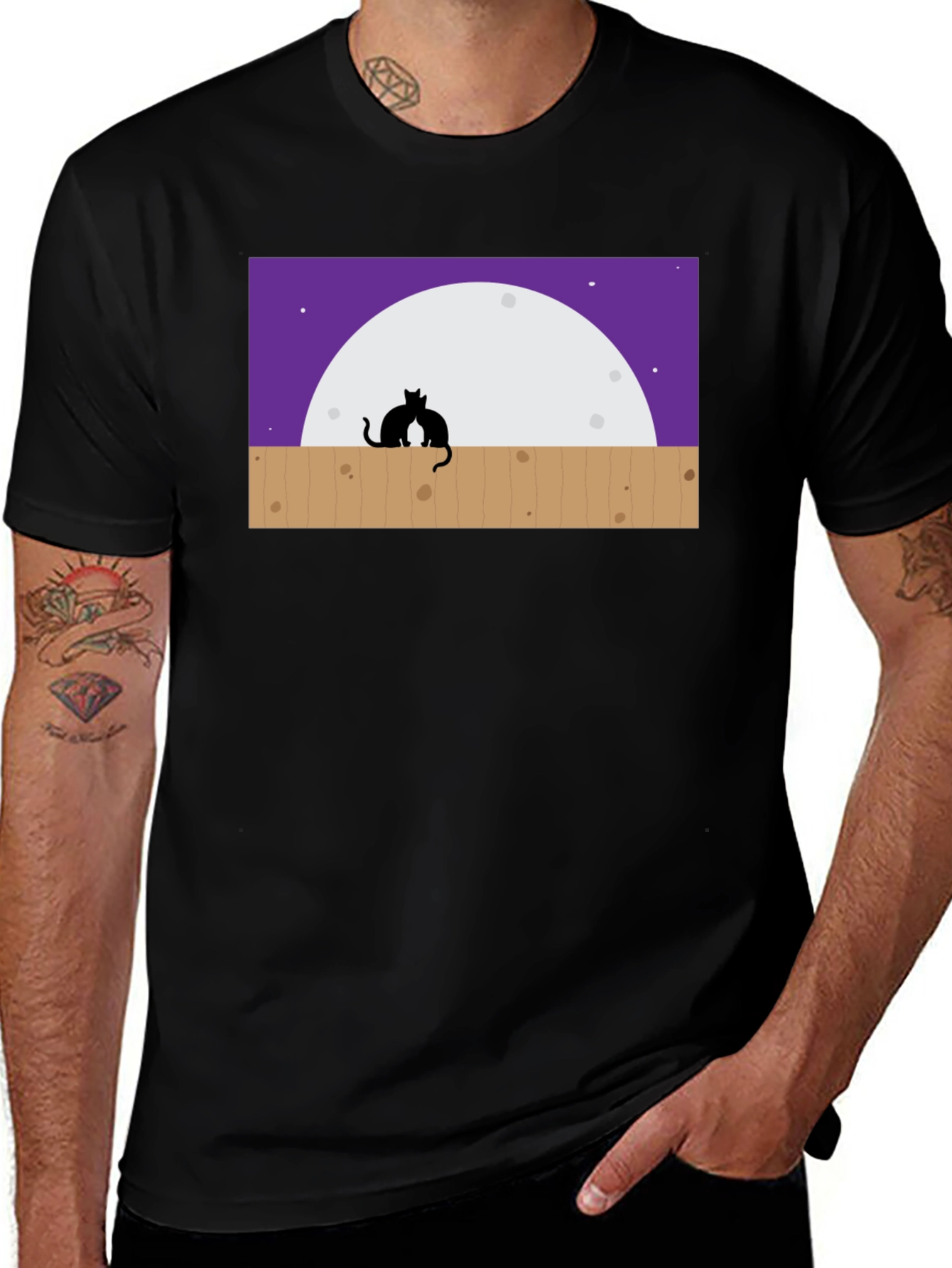Cats on Fence Moon T-Shirt
