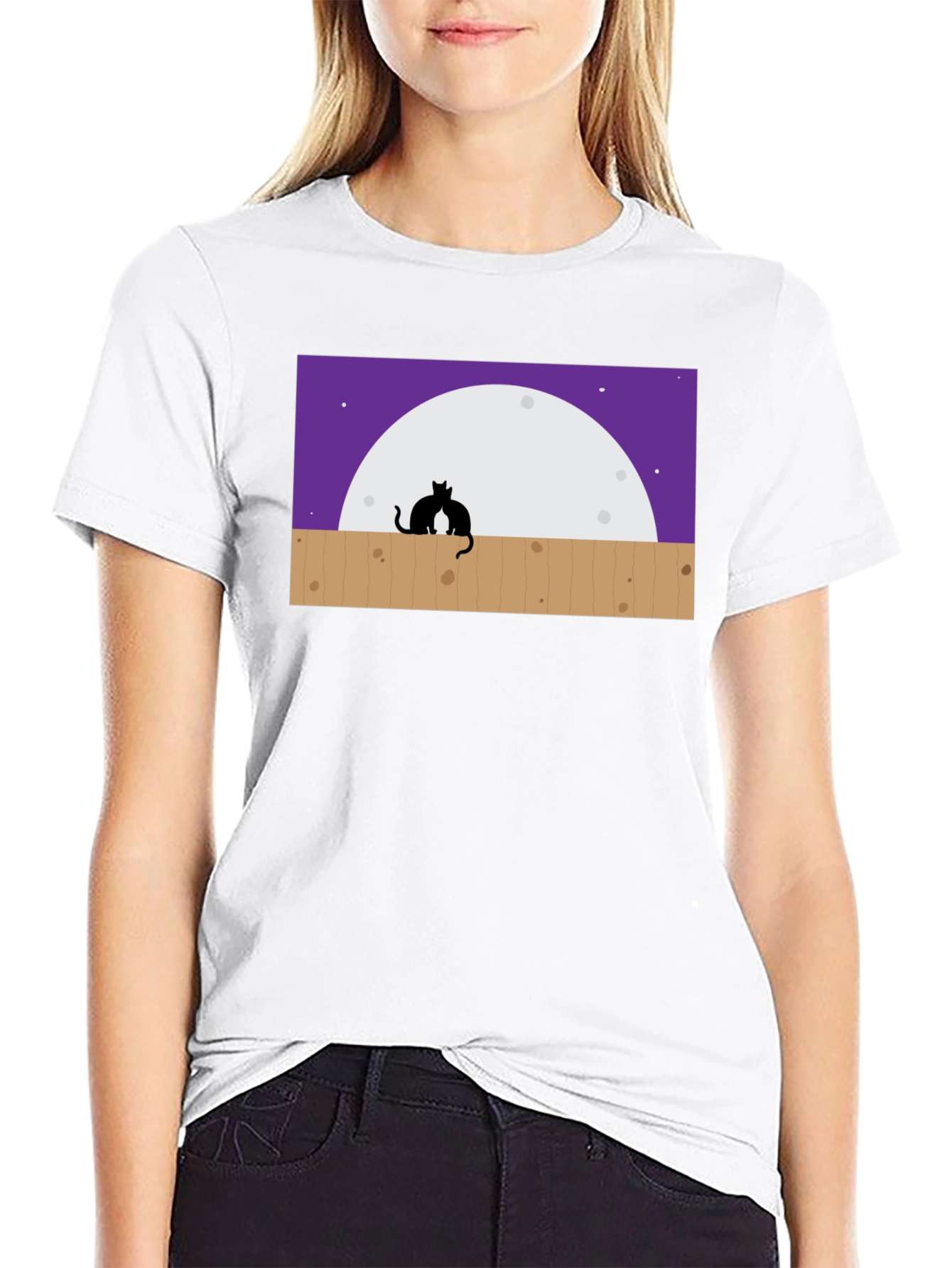 Cats on Fence Moon T-Shirt