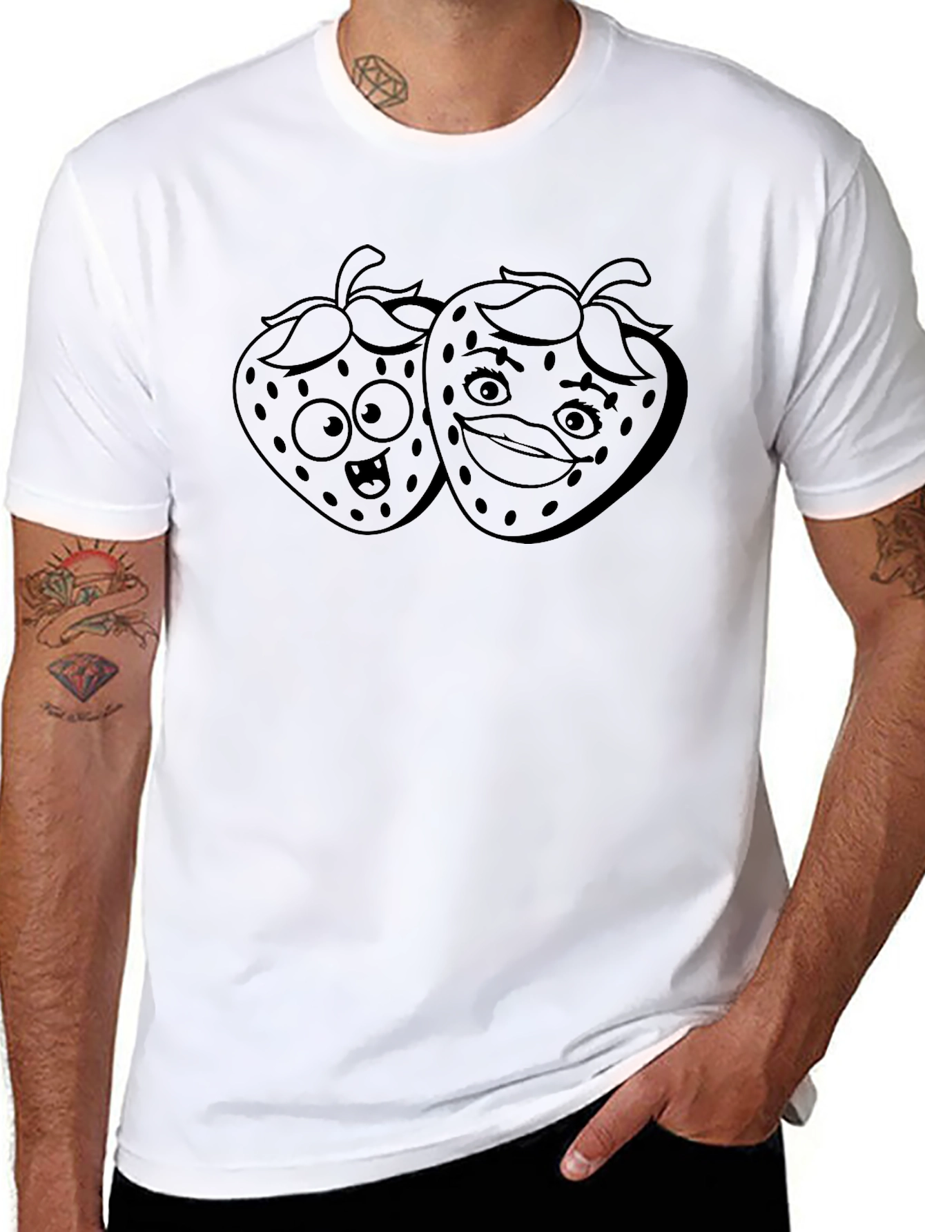 Fun Strawberry Graphic Black T-Shirt