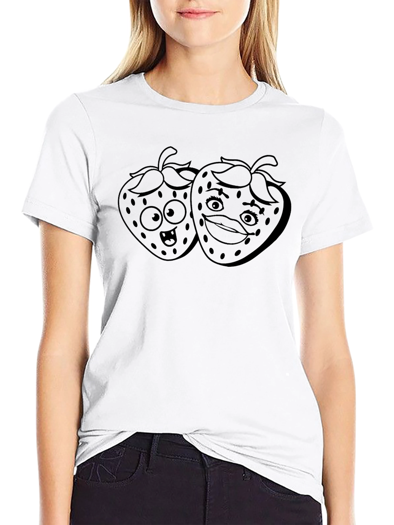 Fun Strawberry Graphic Black T-Shirt
