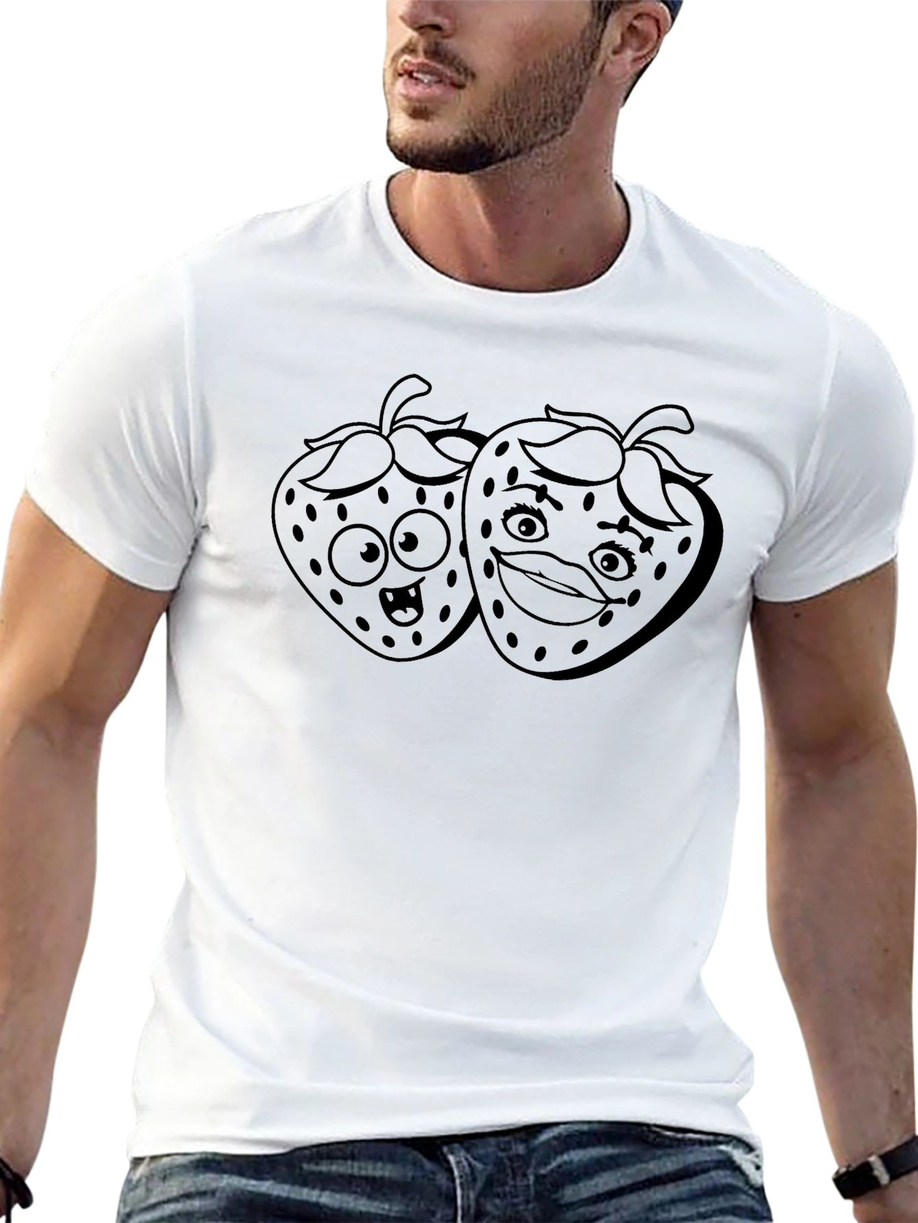 Fun Strawberry Graphic Black T-Shirt