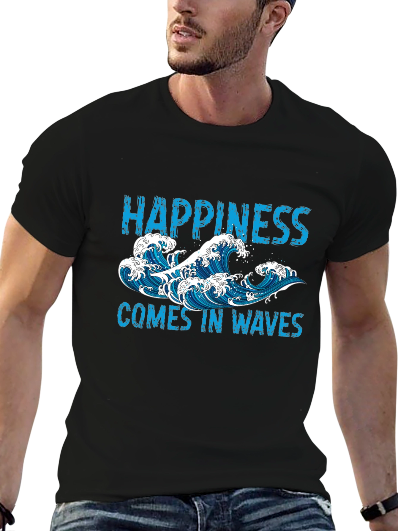 Happiness Comes In Waves Mens Graphic Tee