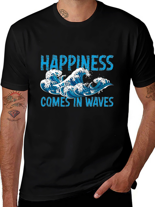 Happiness Comes In Waves Mens Graphic Tee