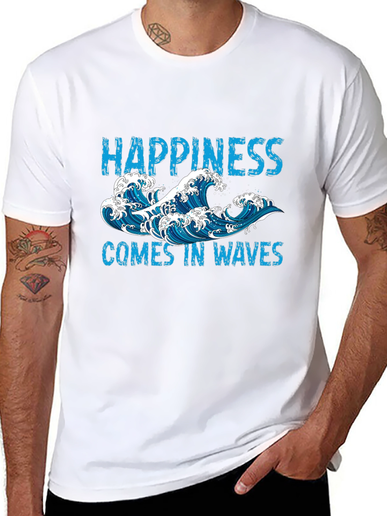 Happiness Comes In Waves Mens Graphic Tee