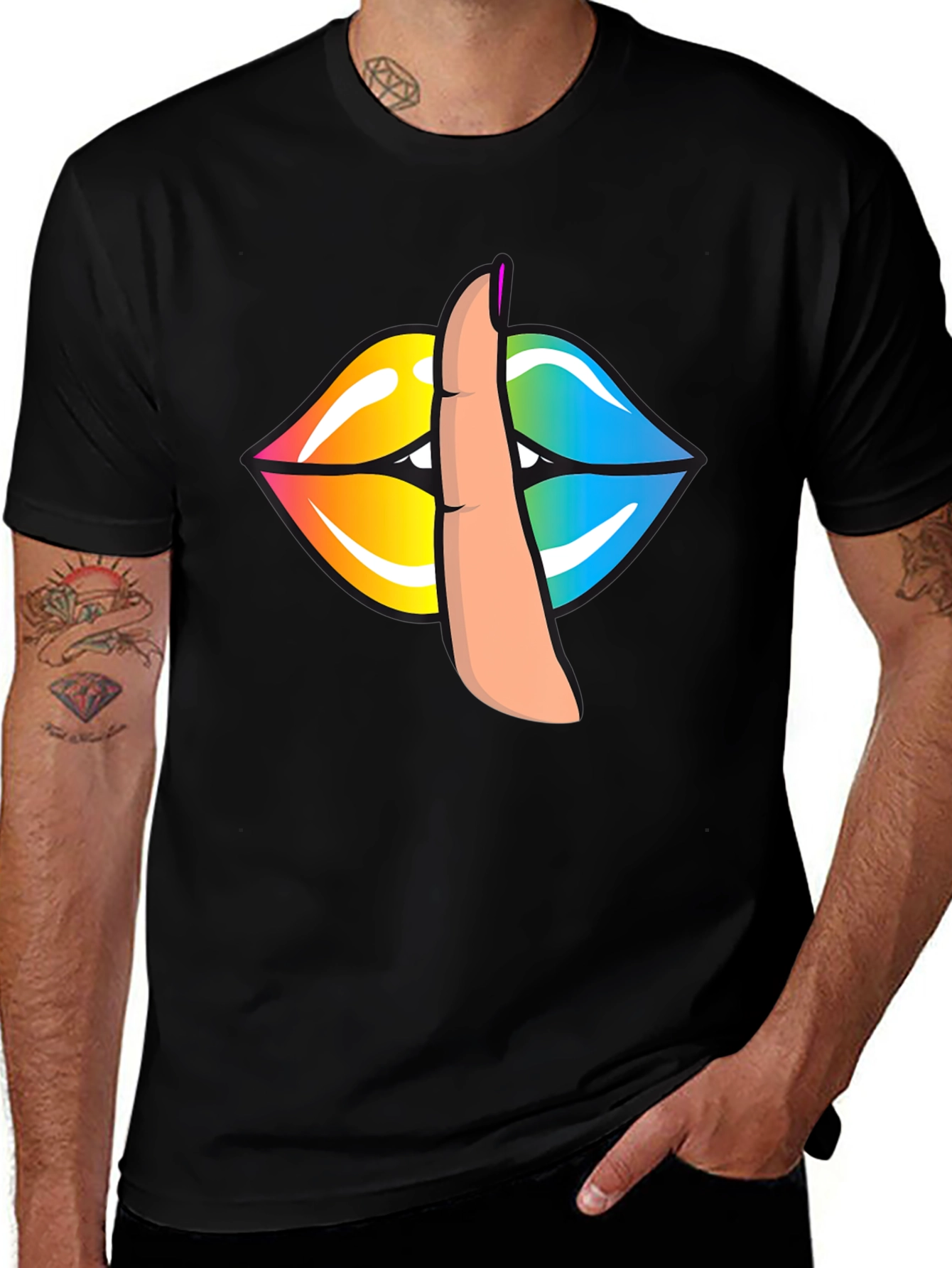 Rainbow Lips Shhh Graphic Tee - Stylish Unisex T-Shirt