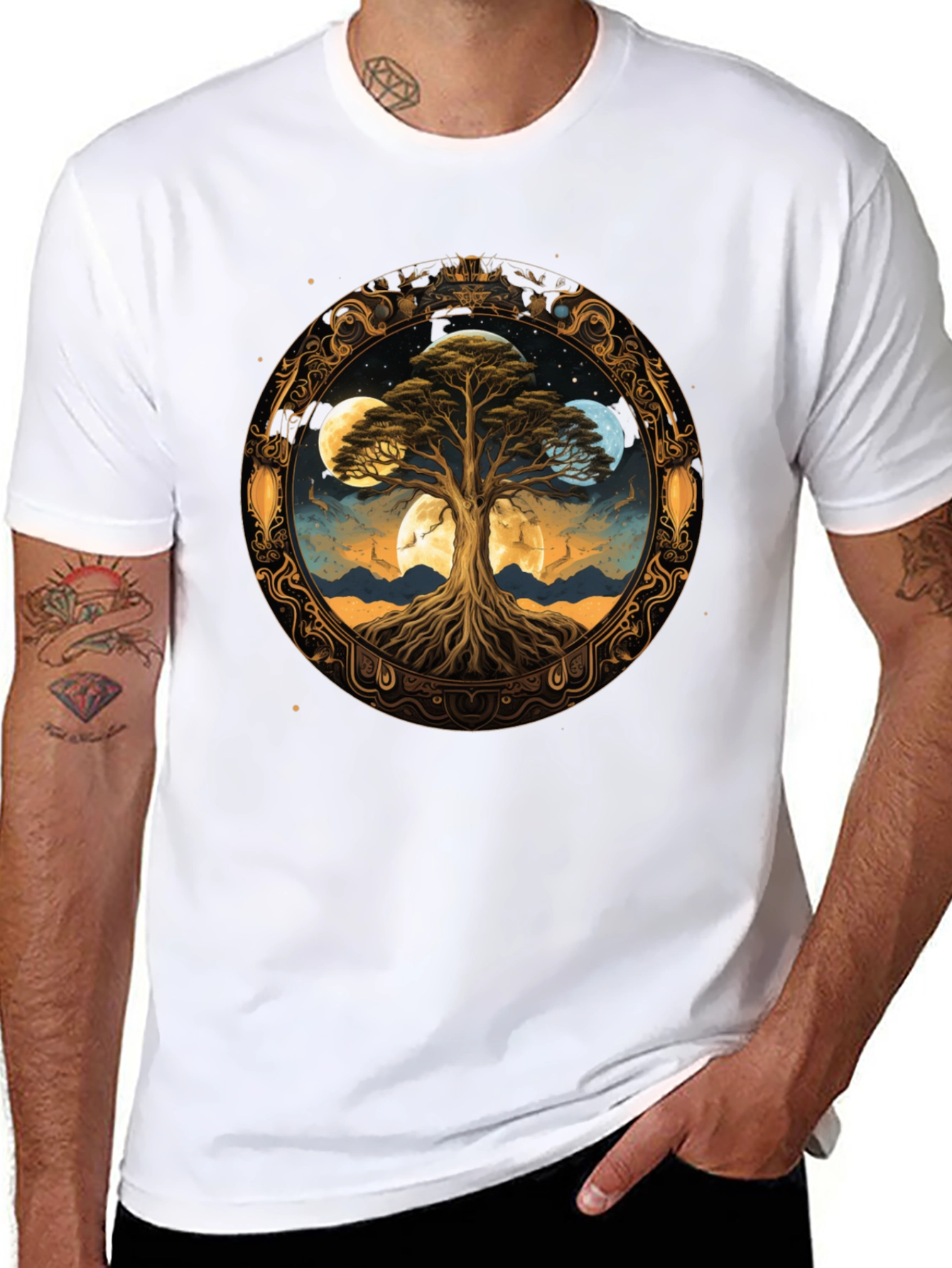 Mystic Tree Moon Phases Black T-Shirt