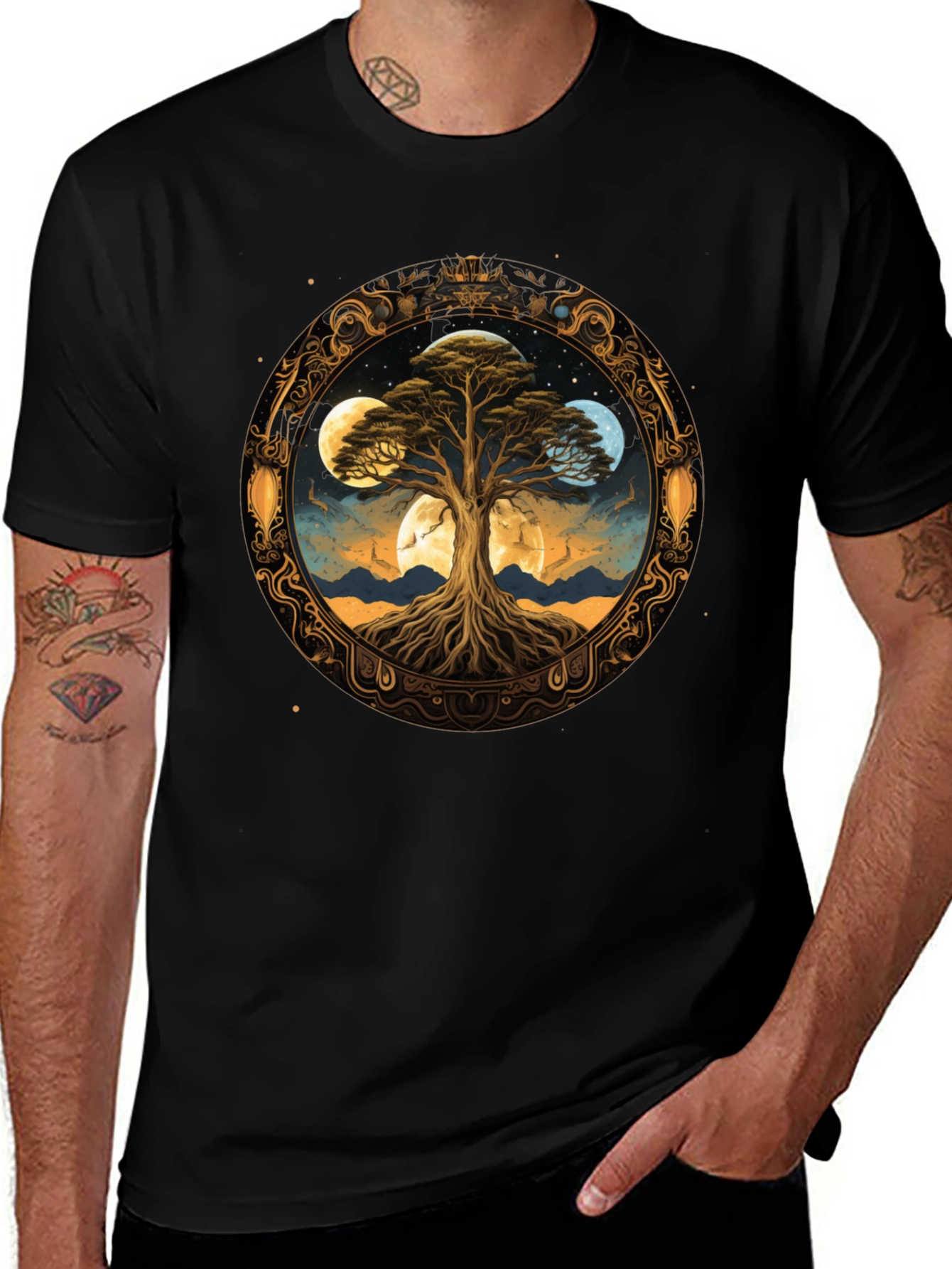 Mystic Tree Moon Phases Black T-Shirt