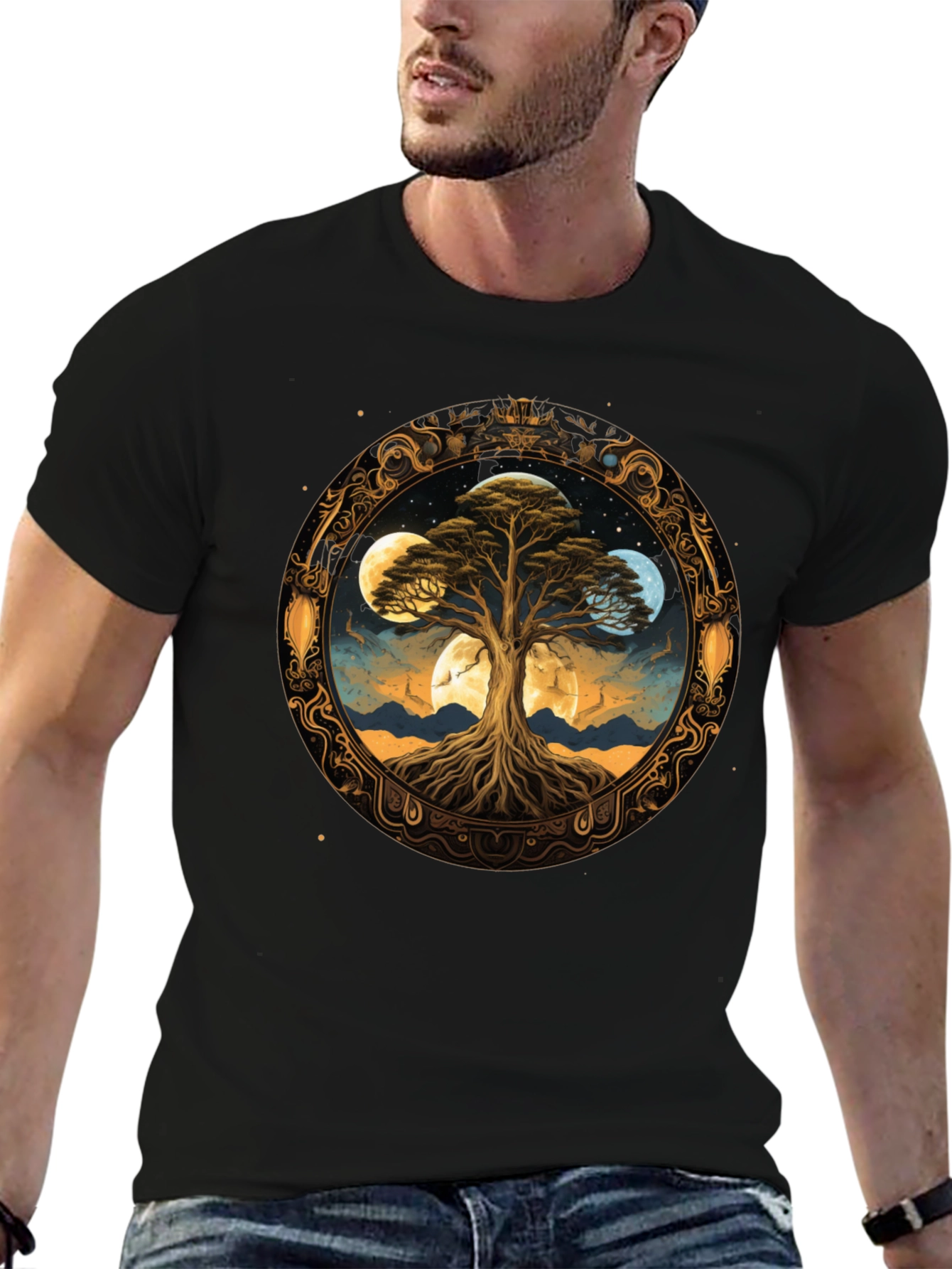 Mystic Tree Moon Phases Black T-Shirt