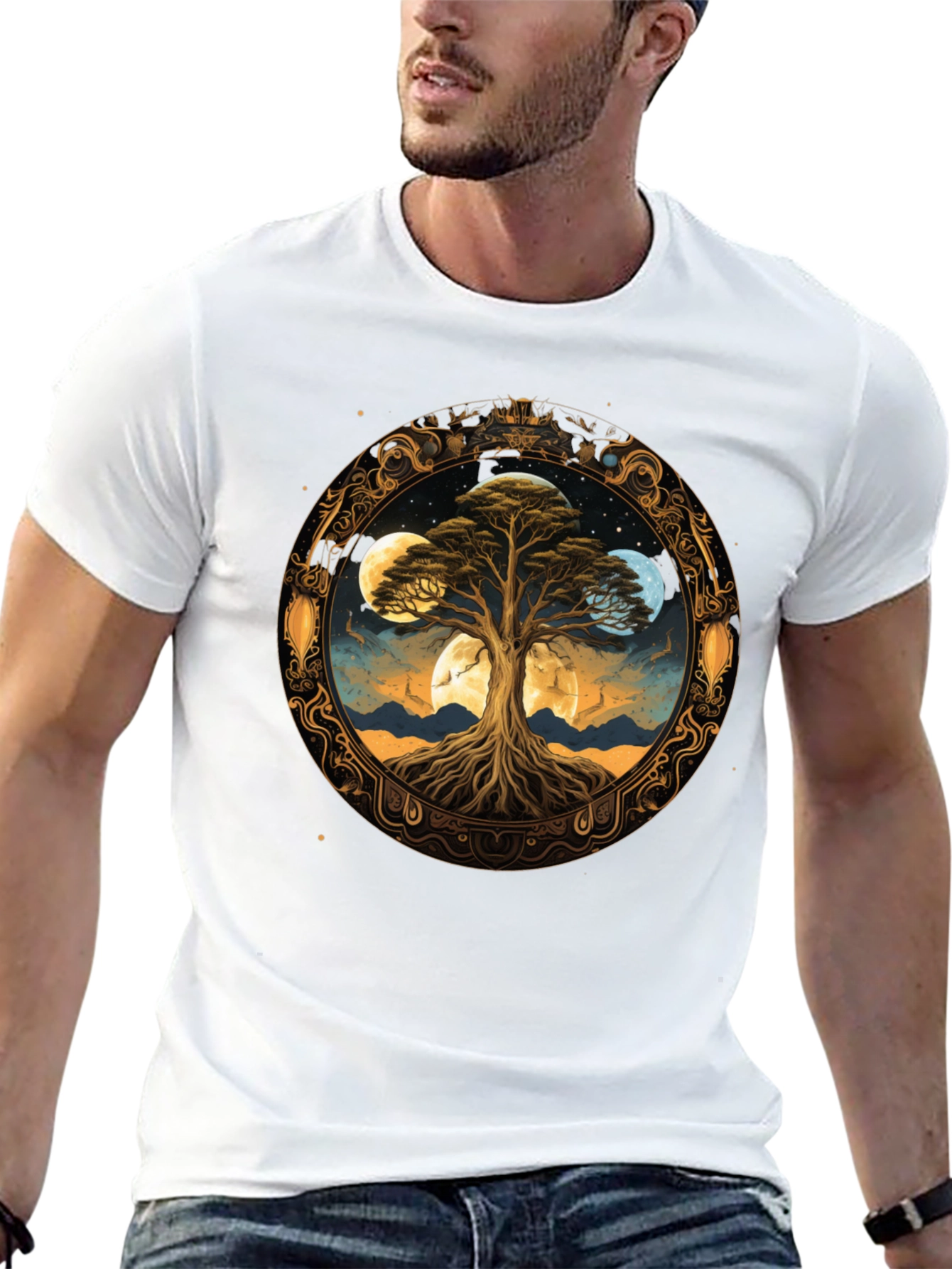 Mystic Tree Moon Phases Black T-Shirt