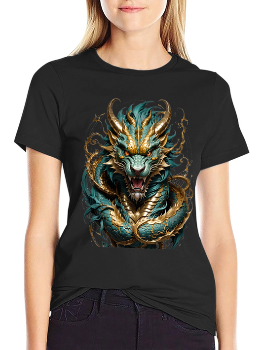 Dragon T-Shirt - Turquoise and Gold Graphic Tee