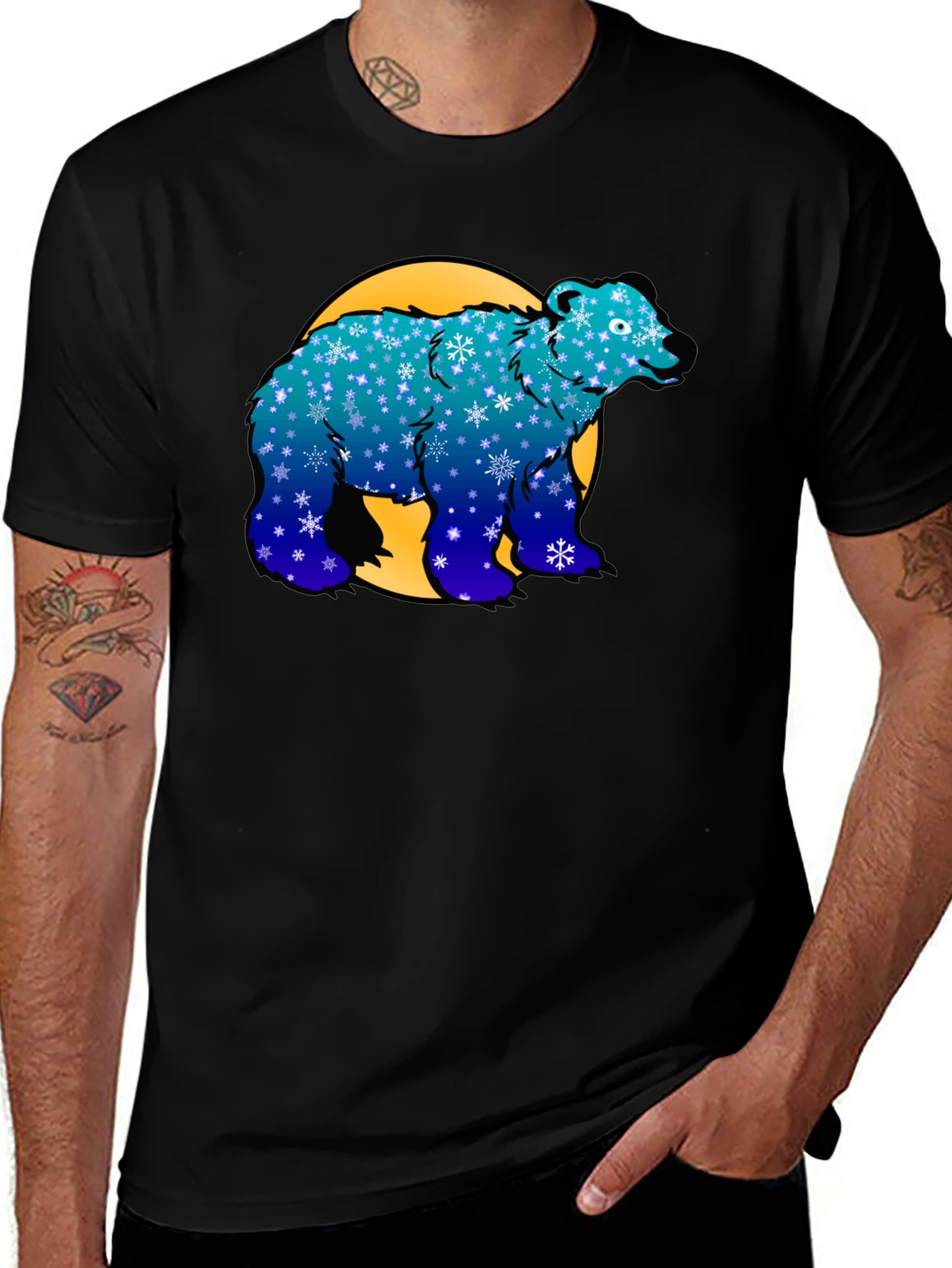 Winter Bear Graphic Tee - Black Cotton Blend