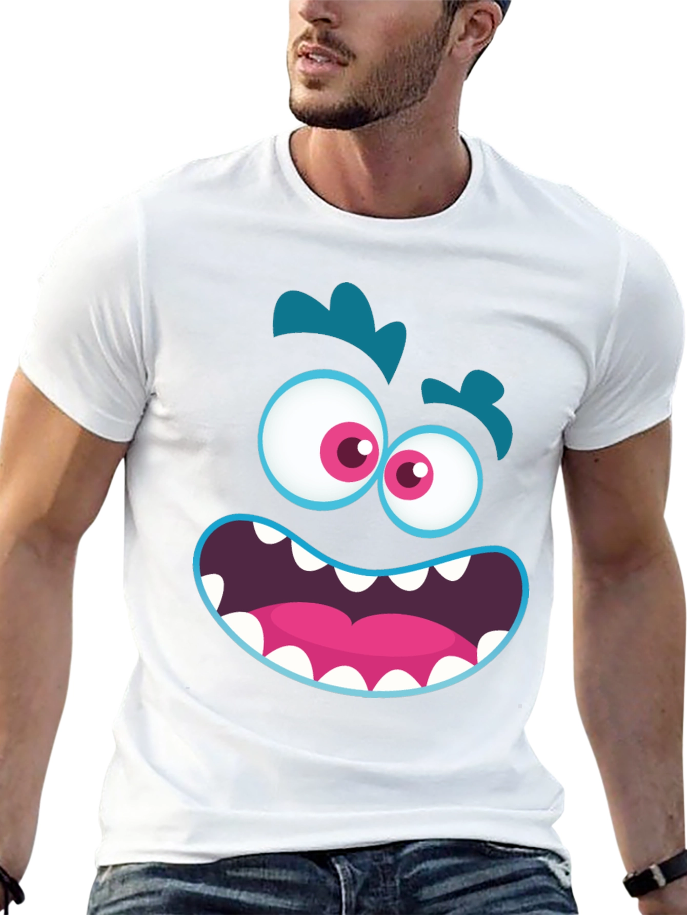 Funny Monster Face Graphic Tee - Black T-Shirt