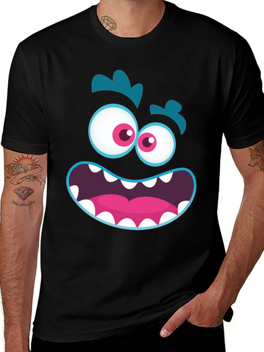 Funny Monster Face Graphic Tee - Black T-Shirt