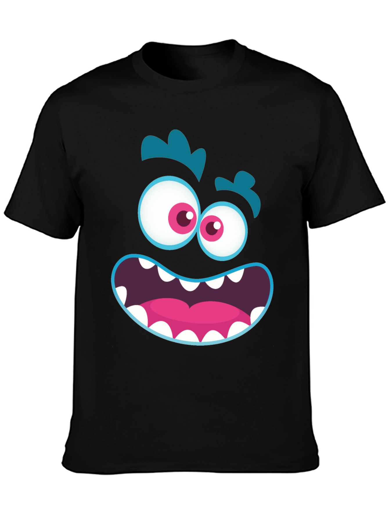 Funny Monster Face Graphic Tee - Black T-Shirt