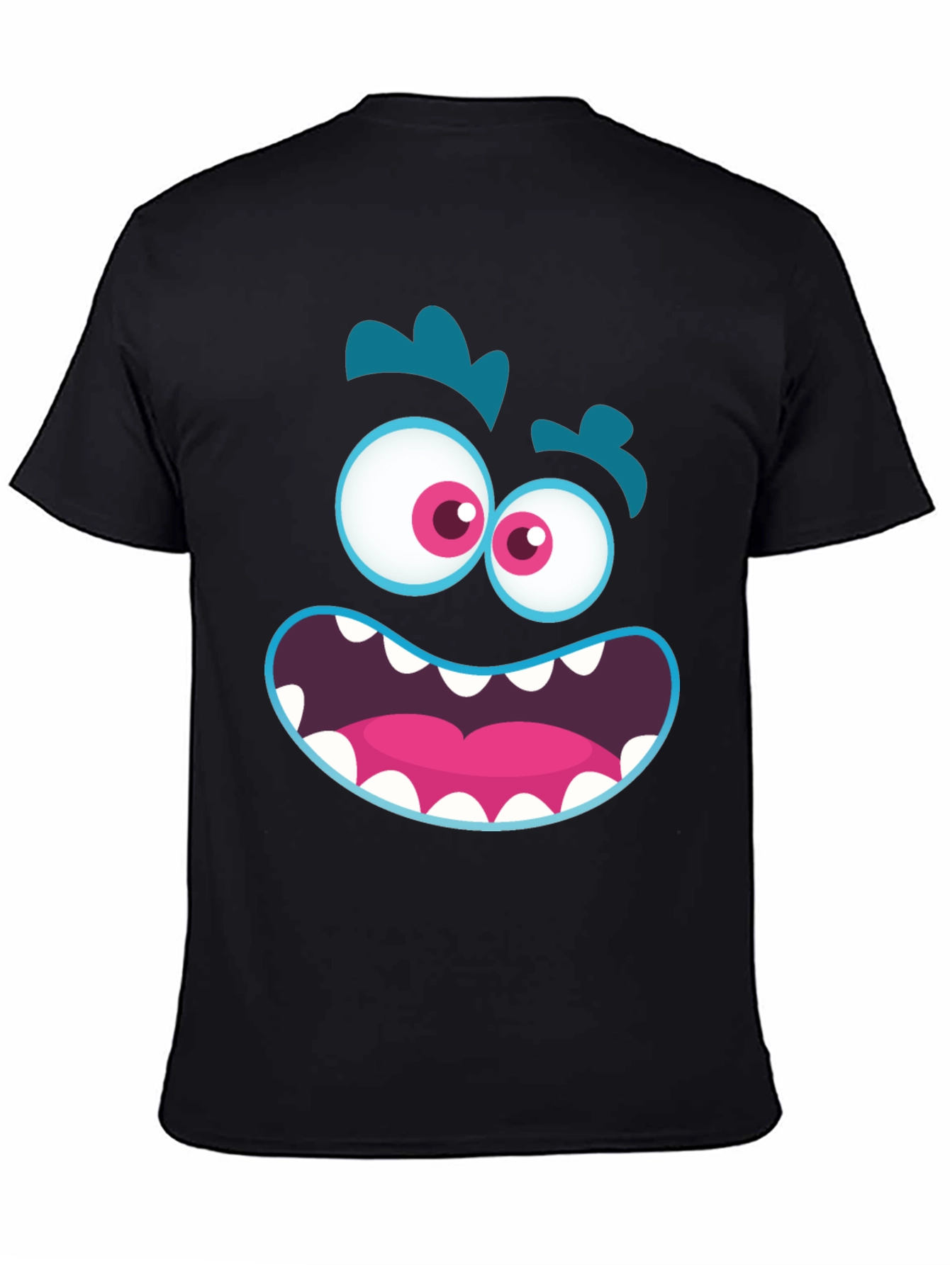 Funny Monster Face Graphic Tee - Black T-Shirt