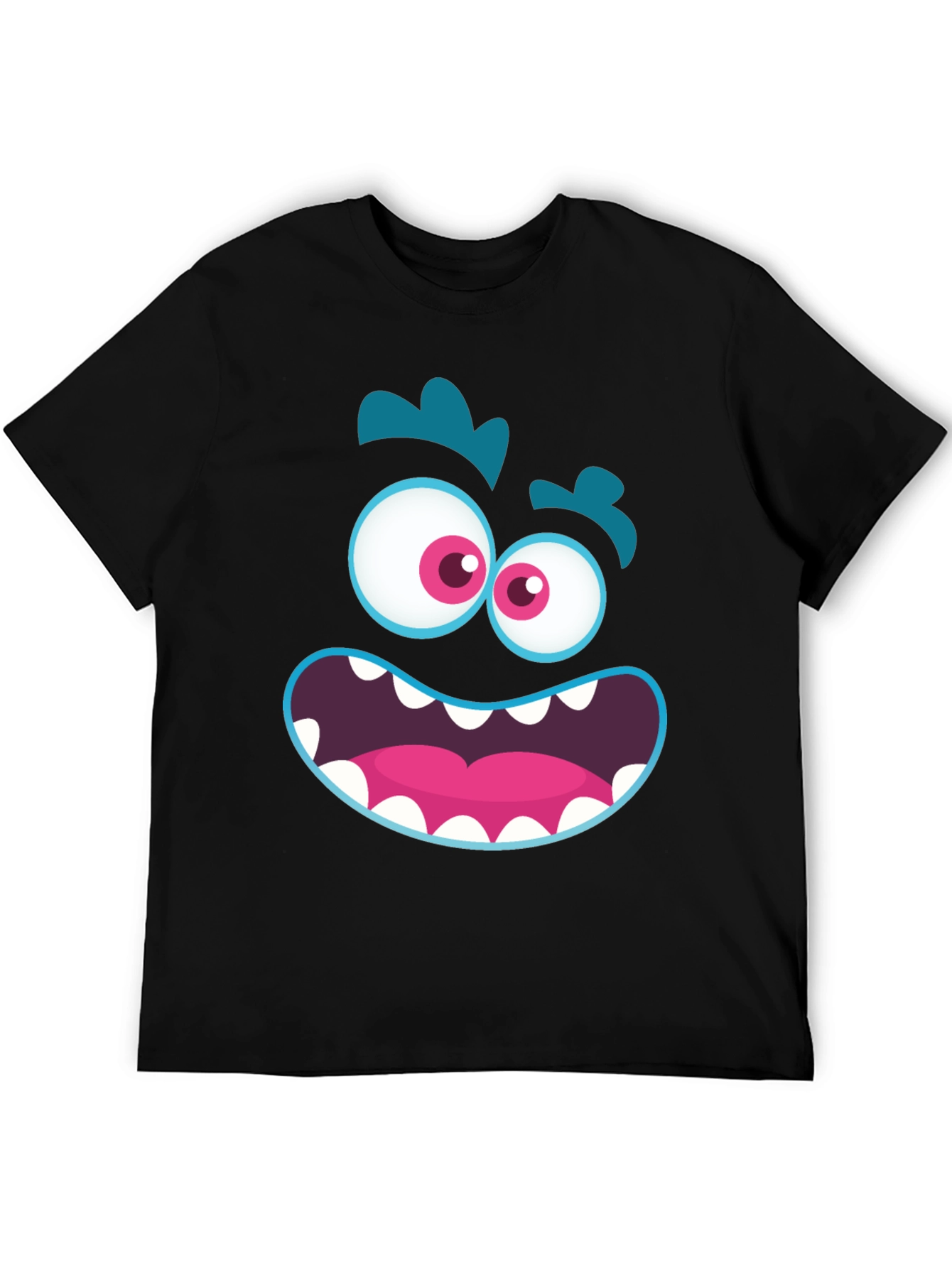 Funny Monster Face Graphic Tee - Black T-Shirt