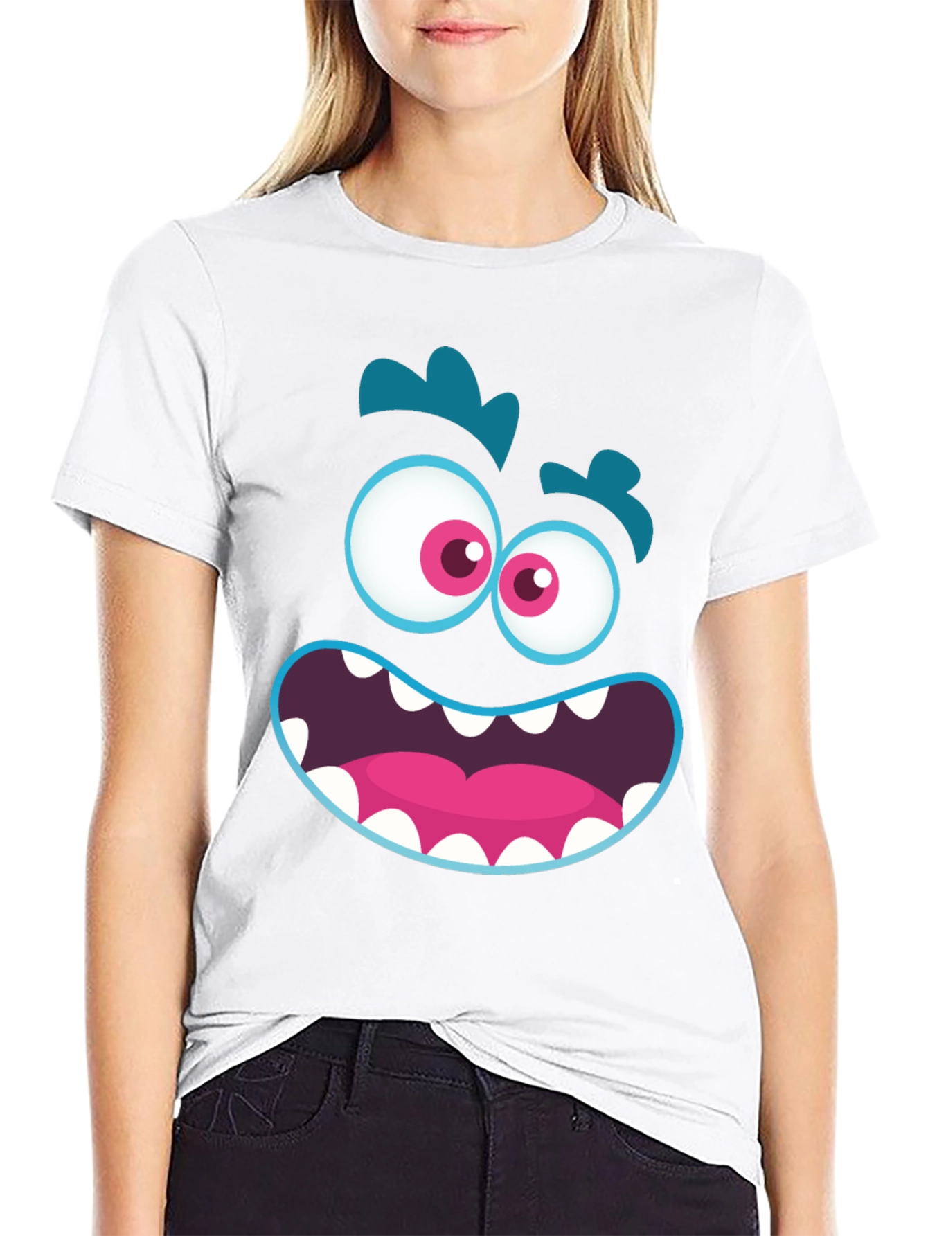 Funny Monster Face Graphic Tee - Black T-Shirt