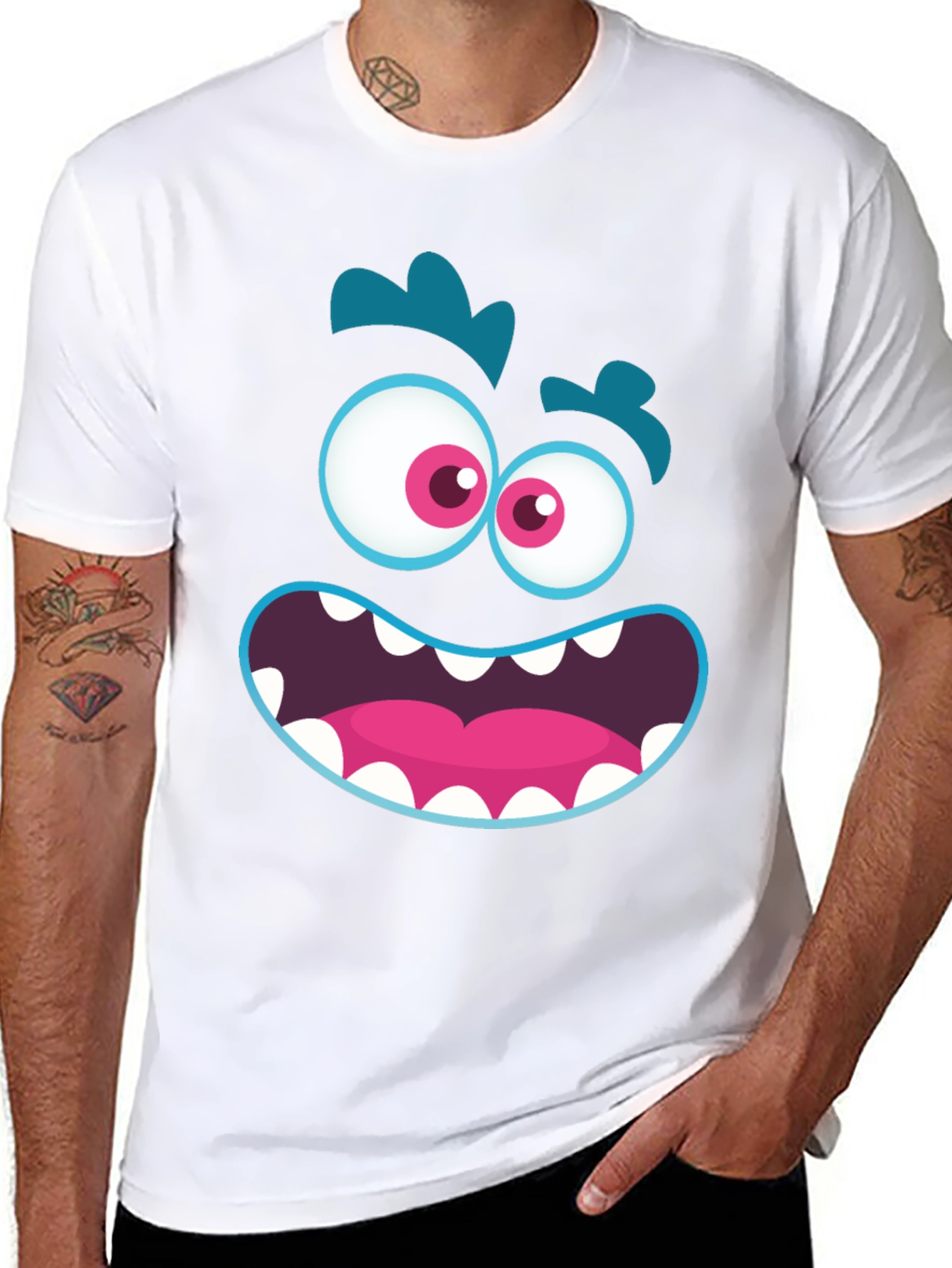 Funny Monster Face Graphic Tee - Black T-Shirt