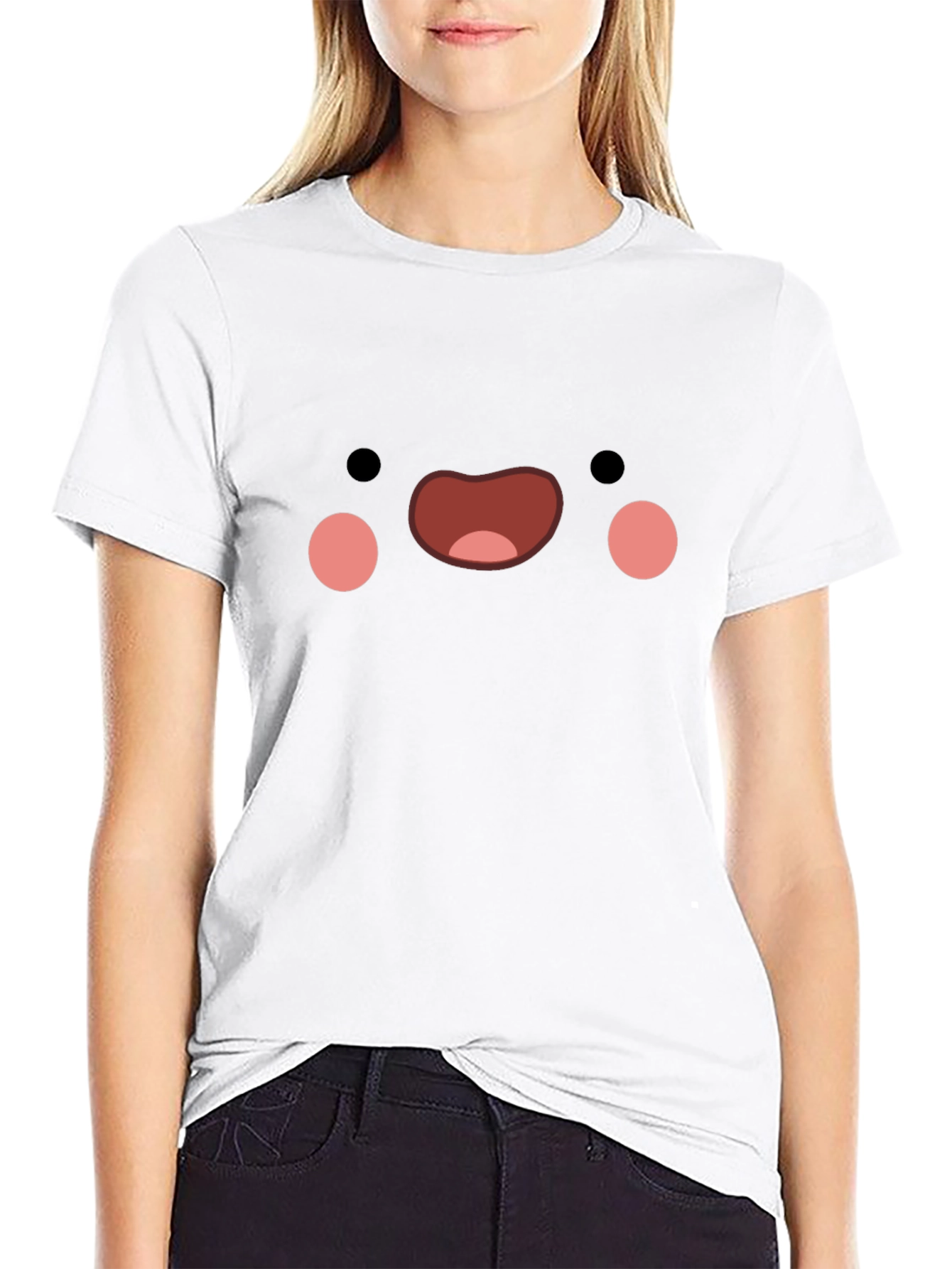 Cute Face Graphic Black T-Shirt