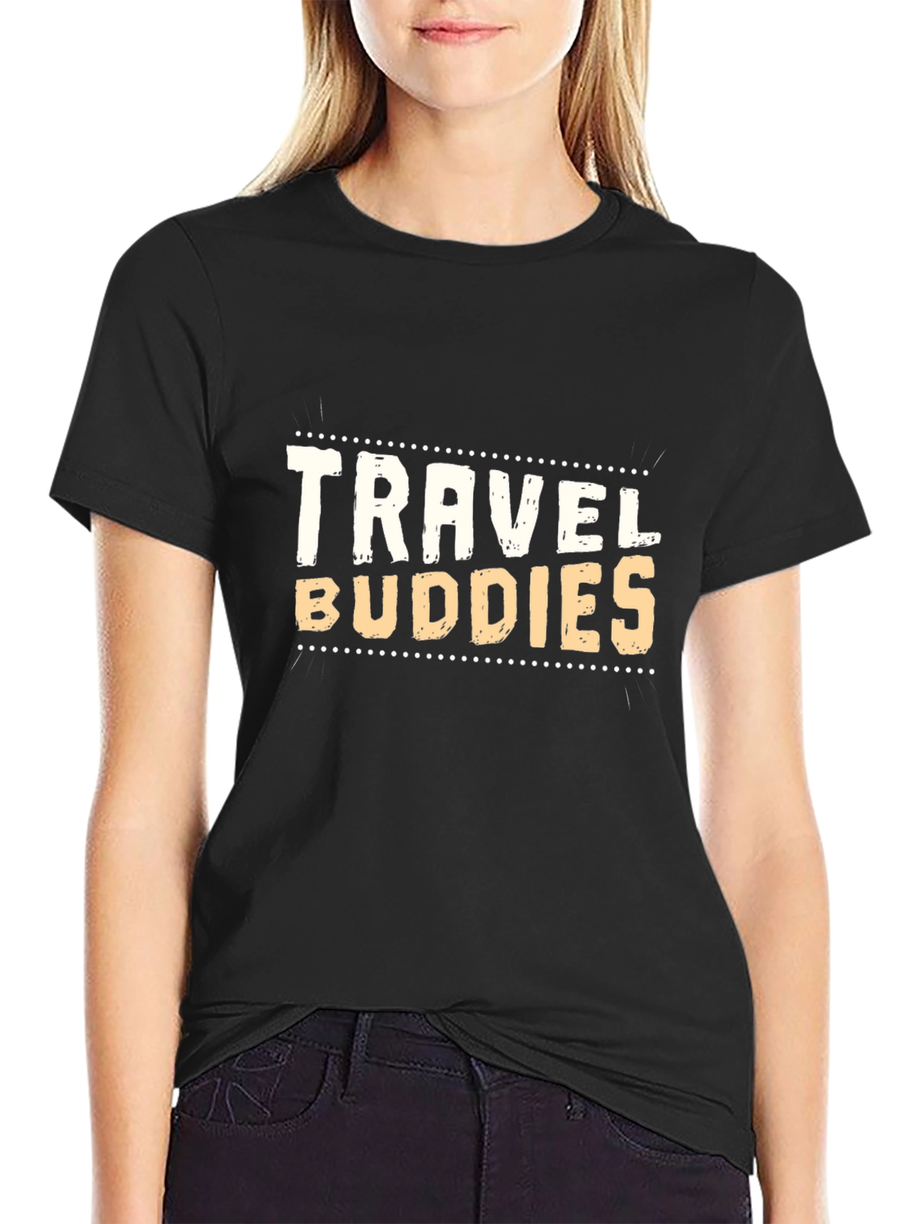 Travel Buddies Black Crew Neck T-Shirt