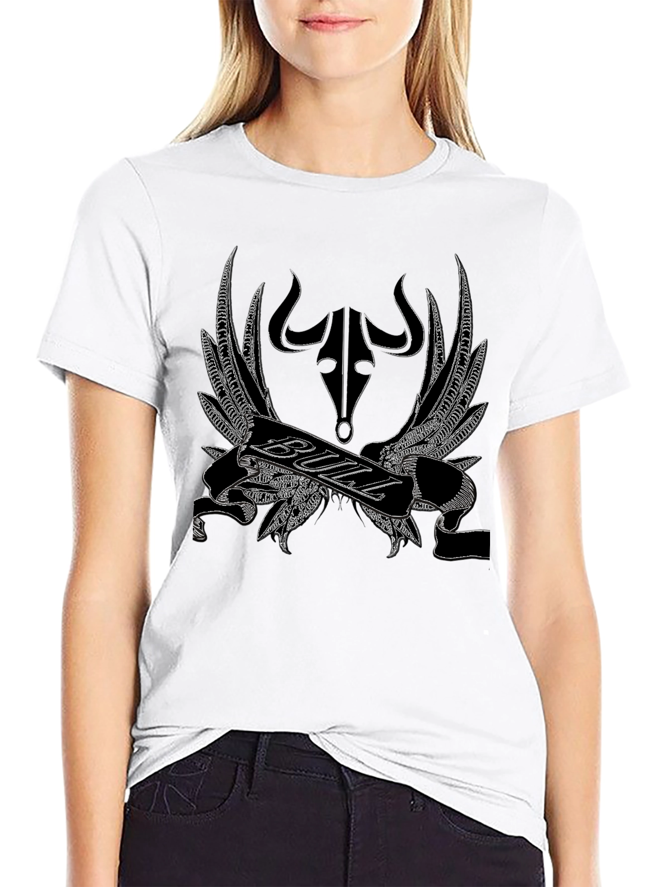 Bull Skull Graphic Tee - Black Cotton T-Shirt