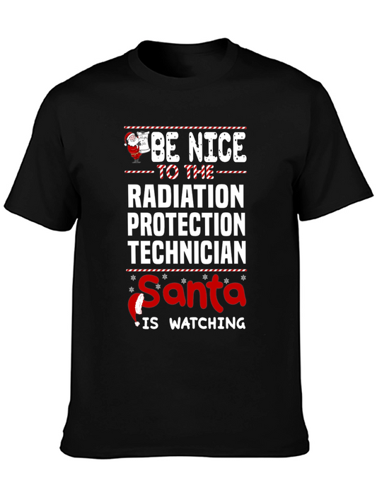 Funny Radiation Protection Technician Santa Watching Christmas T-Shirt