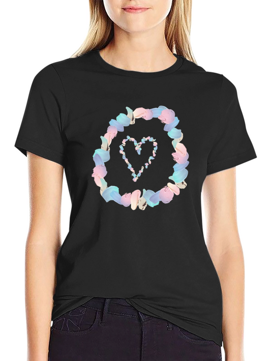 Floral Heart Graphic Black T-Shirt