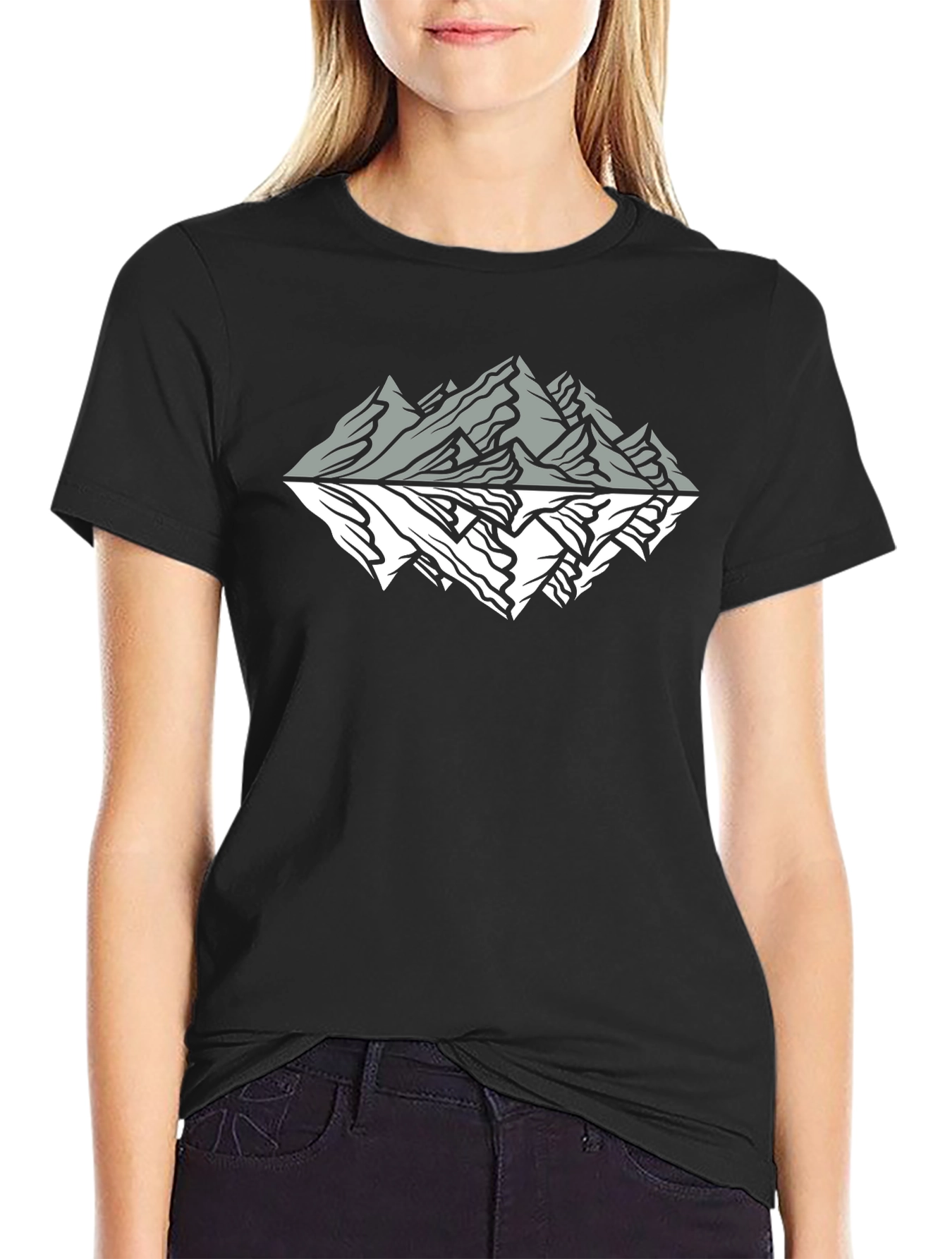 Mountain Reflection Graphic Tee - Black