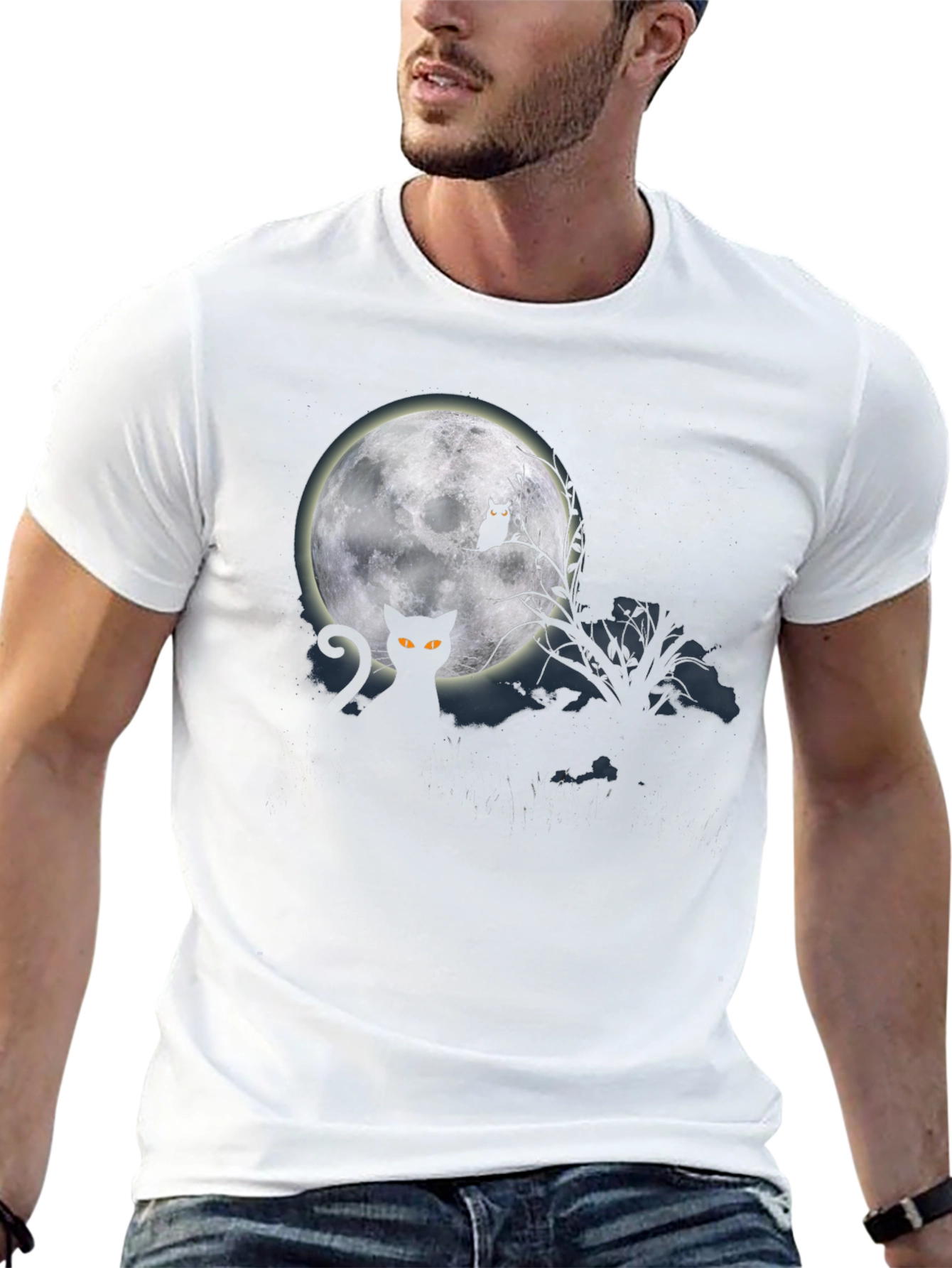 Halloween Cat & Moon Graphic Tee