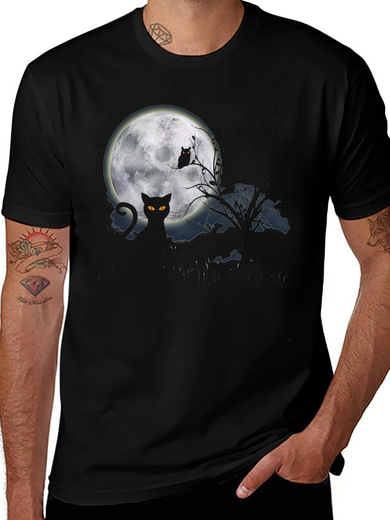 Halloween Cat & Moon Graphic Tee