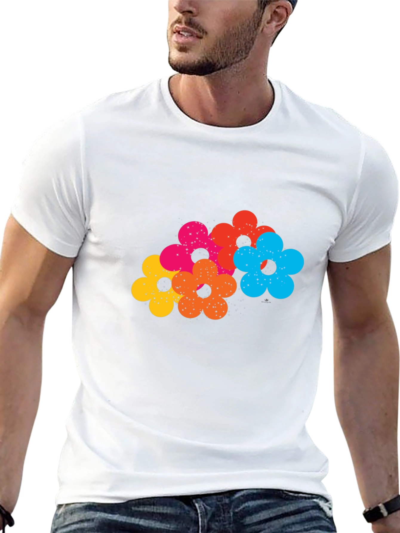 Retro Floral Print Black T-Shirt