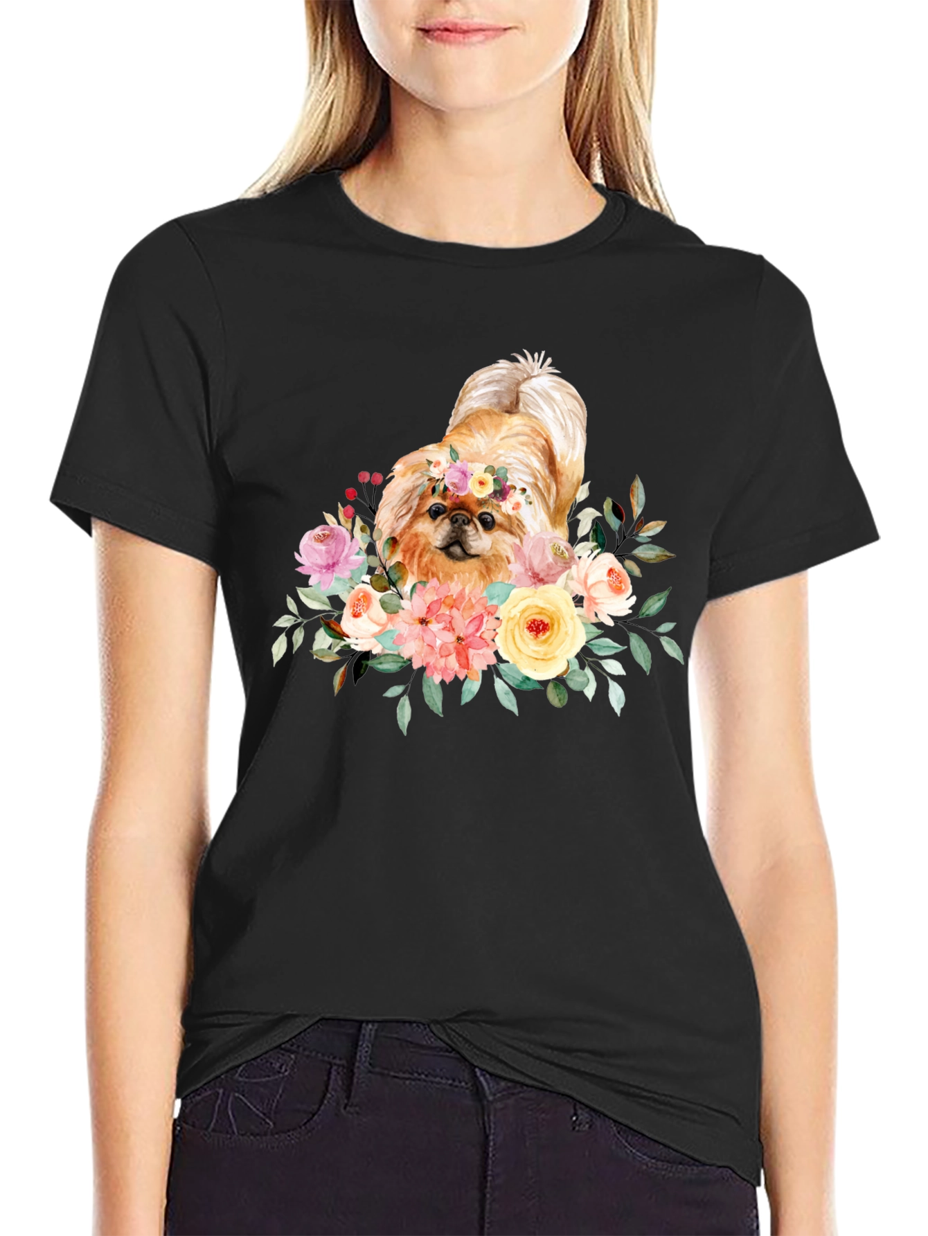 Floral Dog Graphic T-Shirt