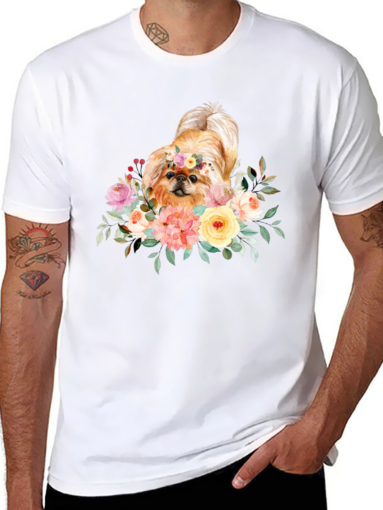 Floral Dog Graphic T-Shirt