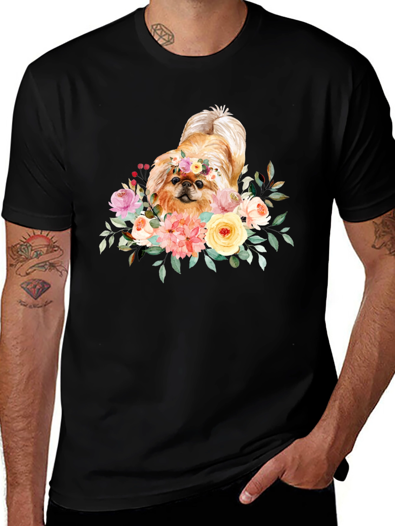 Floral Dog Graphic T-Shirt