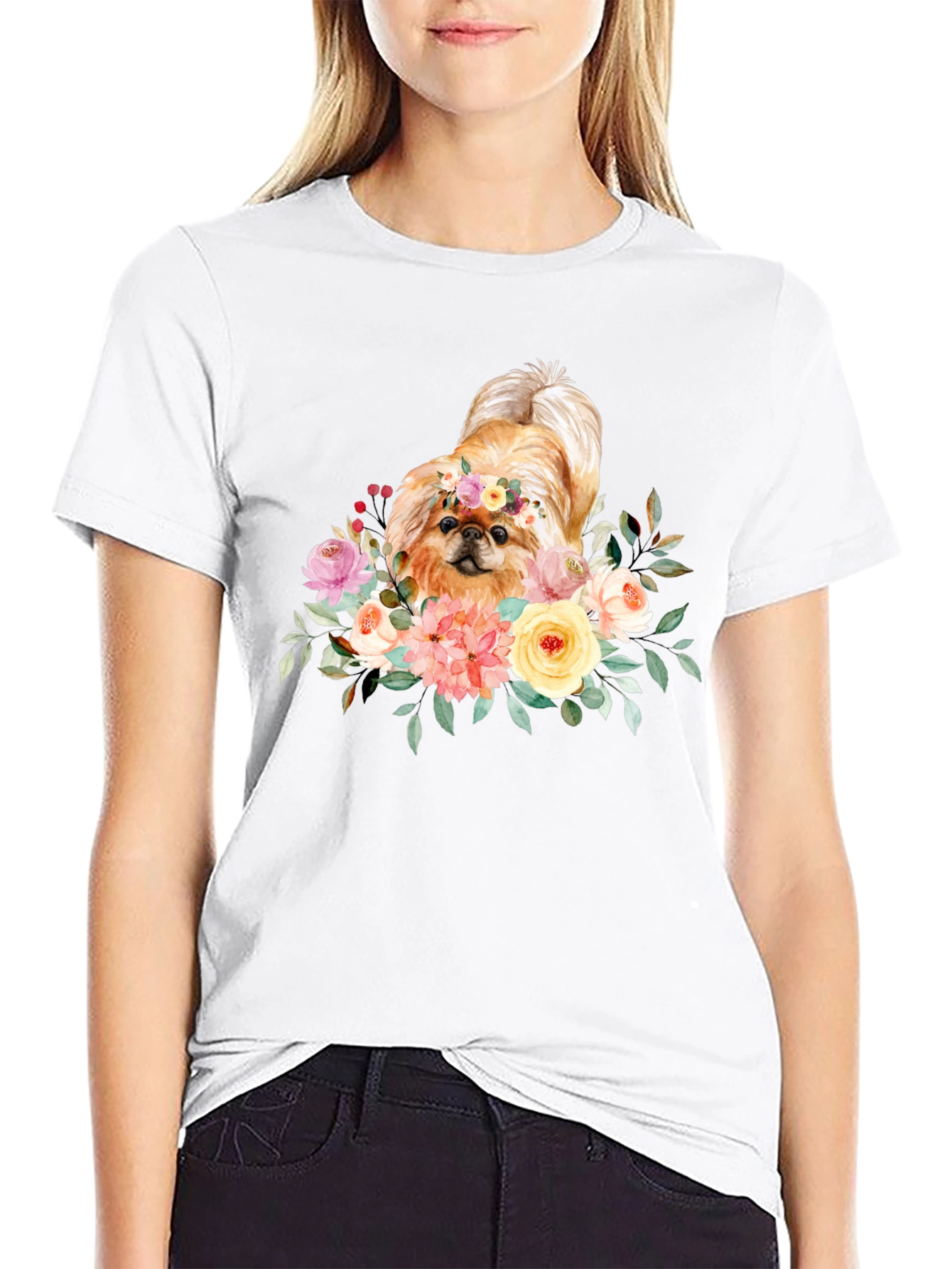 Floral Dog Graphic T-Shirt