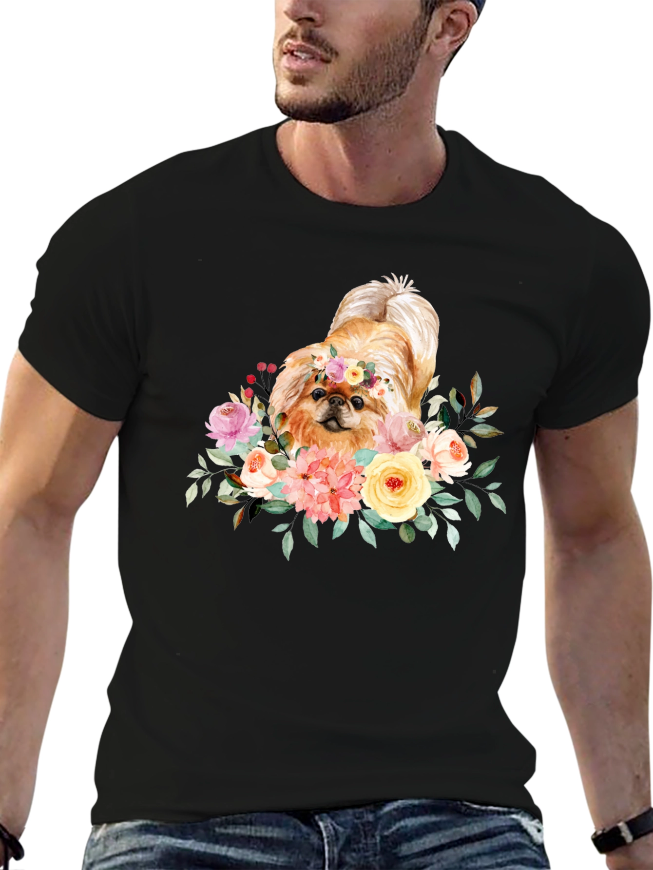 Floral Dog Graphic T-Shirt