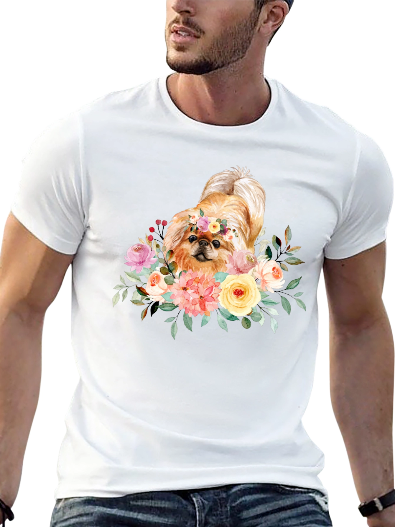 Floral Dog Graphic T-Shirt