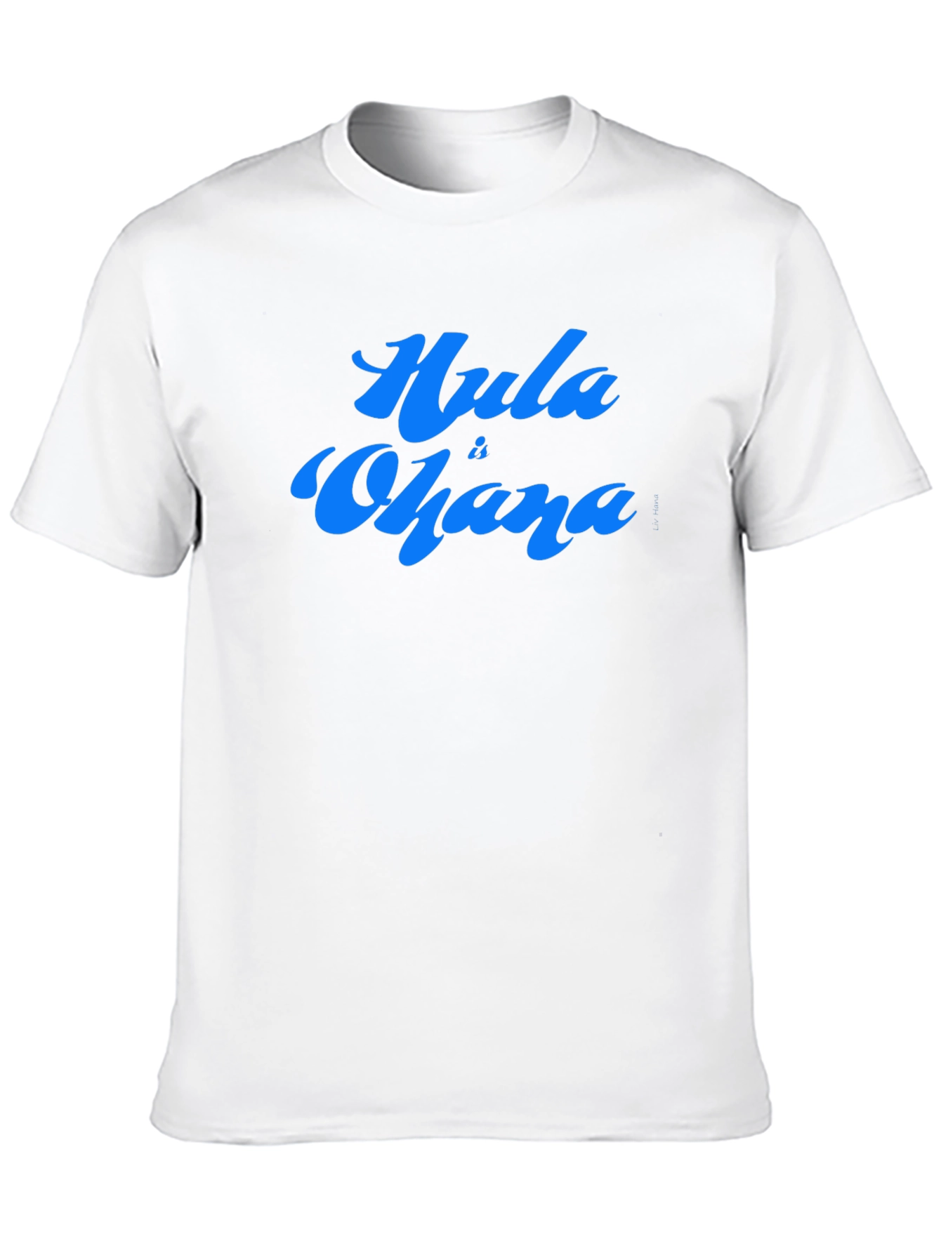 Hula is Ohana Blue Text Graphic Black Tee