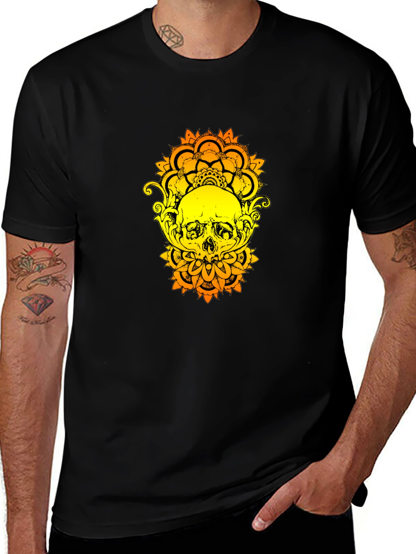 Skull Mandala Graphic Tee - Mens Black T-Shirt