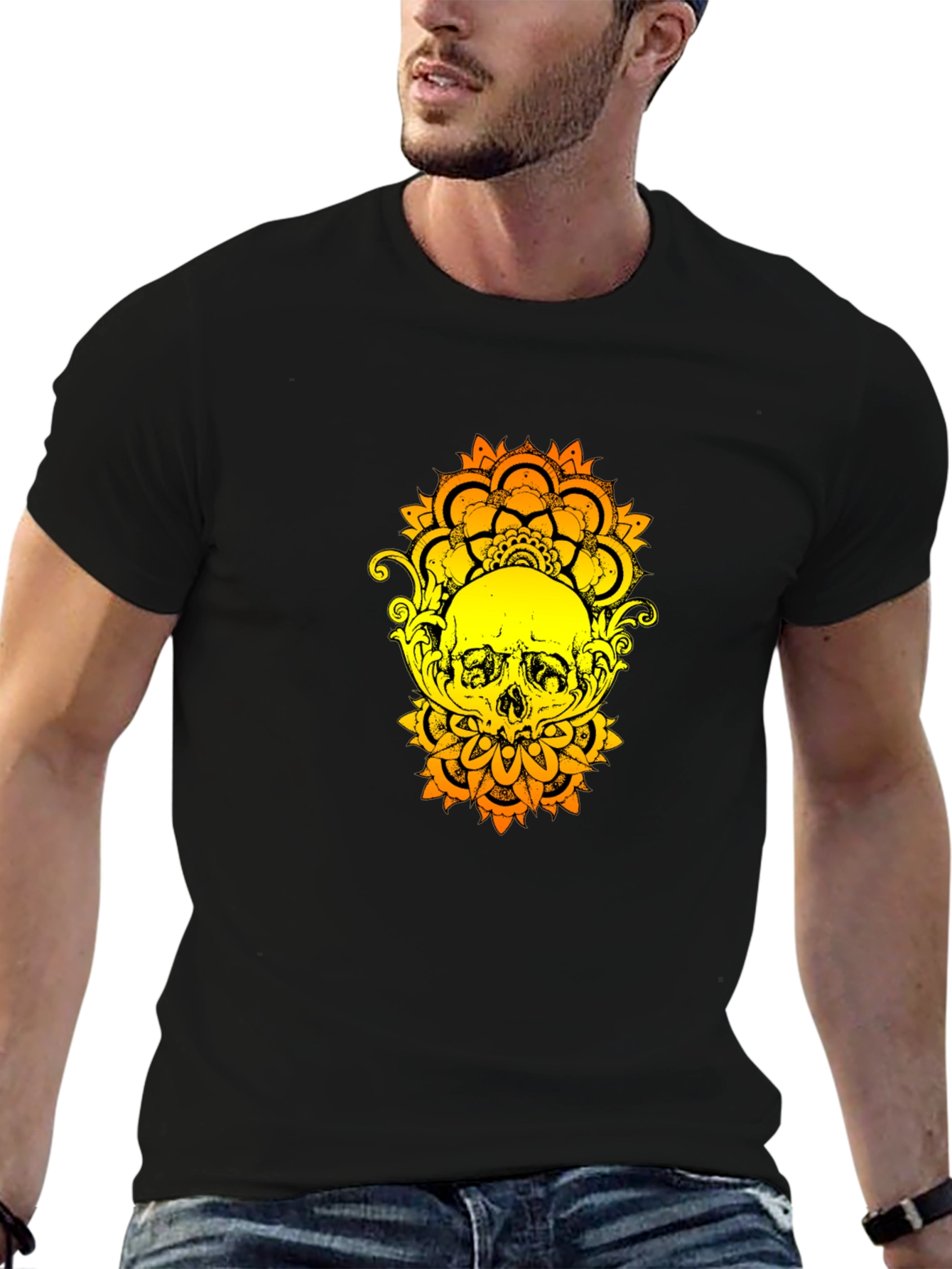 Skull Mandala Graphic Tee - Mens Black T-Shirt