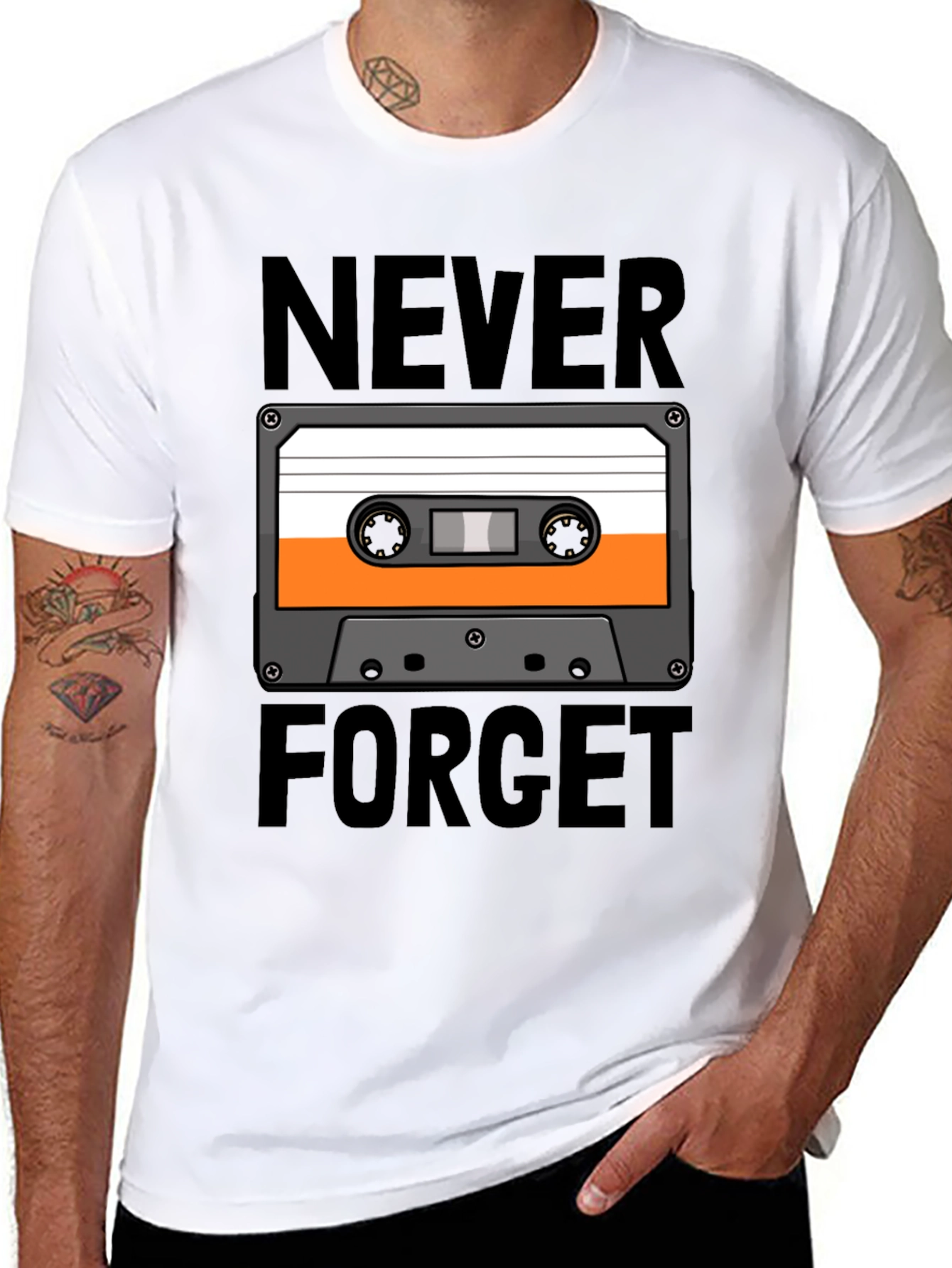 Retro Cassette Tape Never Forget Black T-Shirt