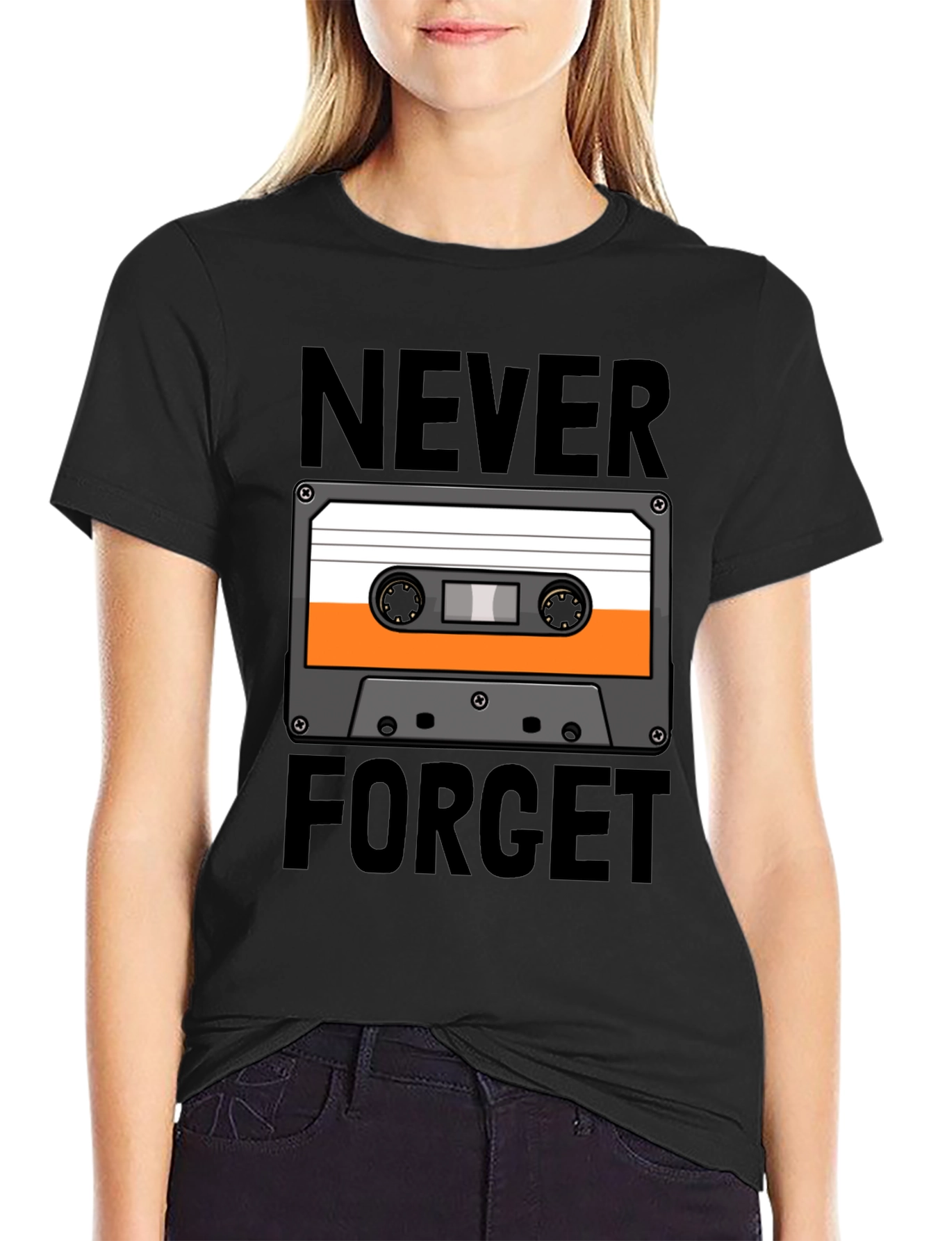 Retro Cassette Tape Never Forget Black T-Shirt