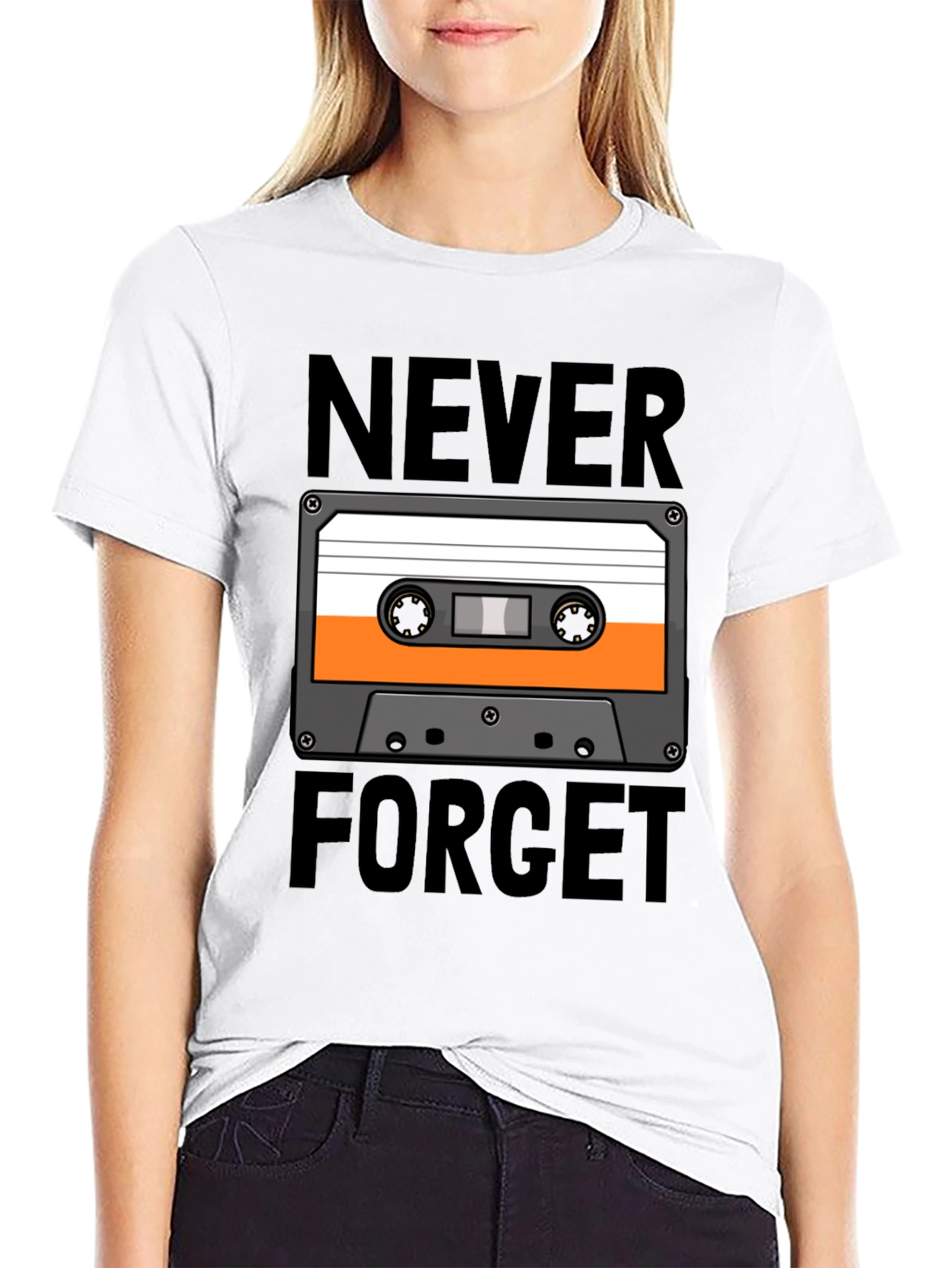 Retro Cassette Tape Never Forget Black T-Shirt